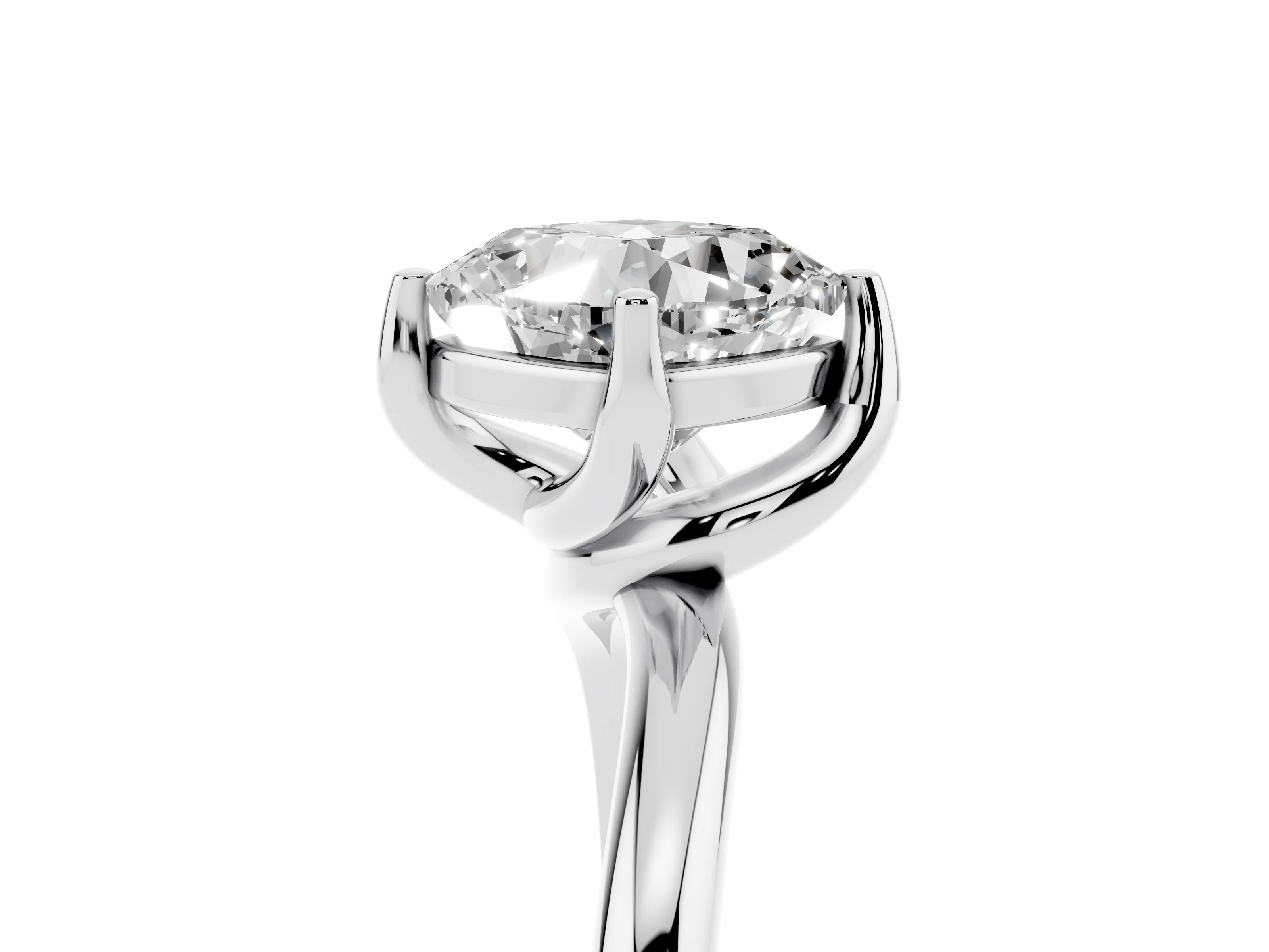 Cushion Cut Diamond Solitaire Engagement Ring Set in White gold with Classic Plain Band
