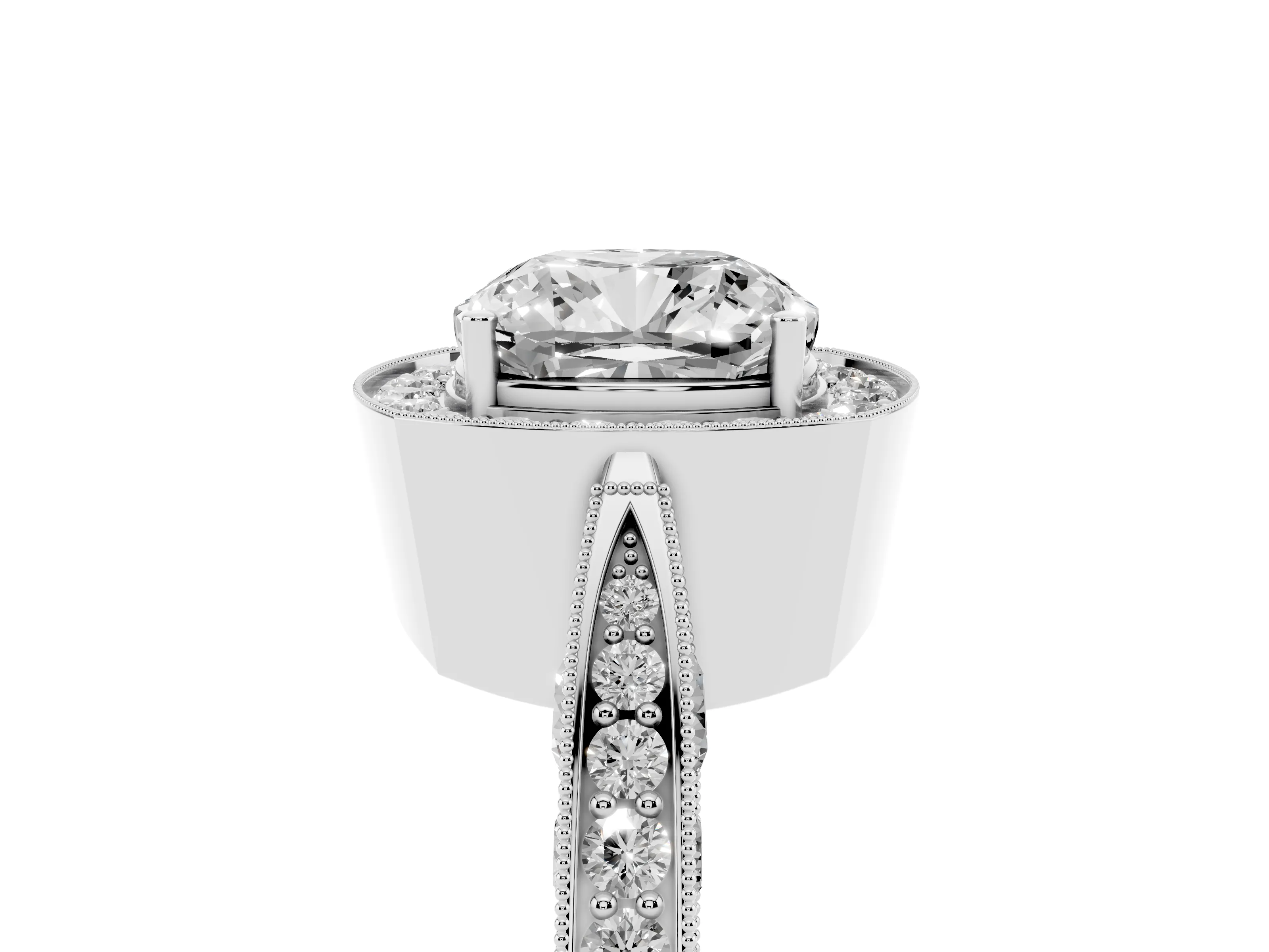 Cushion Cut Diamond Halo Engagement Ring Set in Silver with Accent Split Shank Band