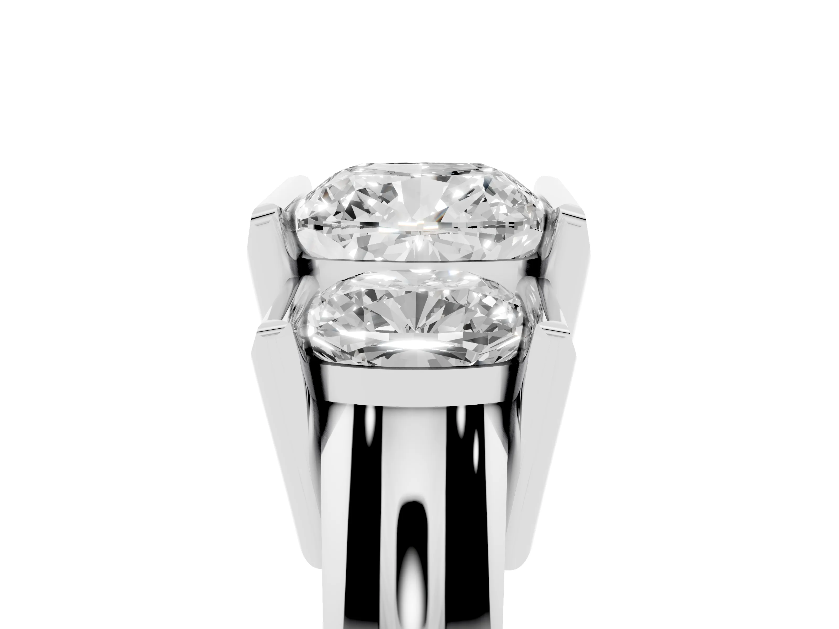 Cushion Cut Diamond Three-Stone Channel Set Ring Set in Platinum with Smooth Polished Band
