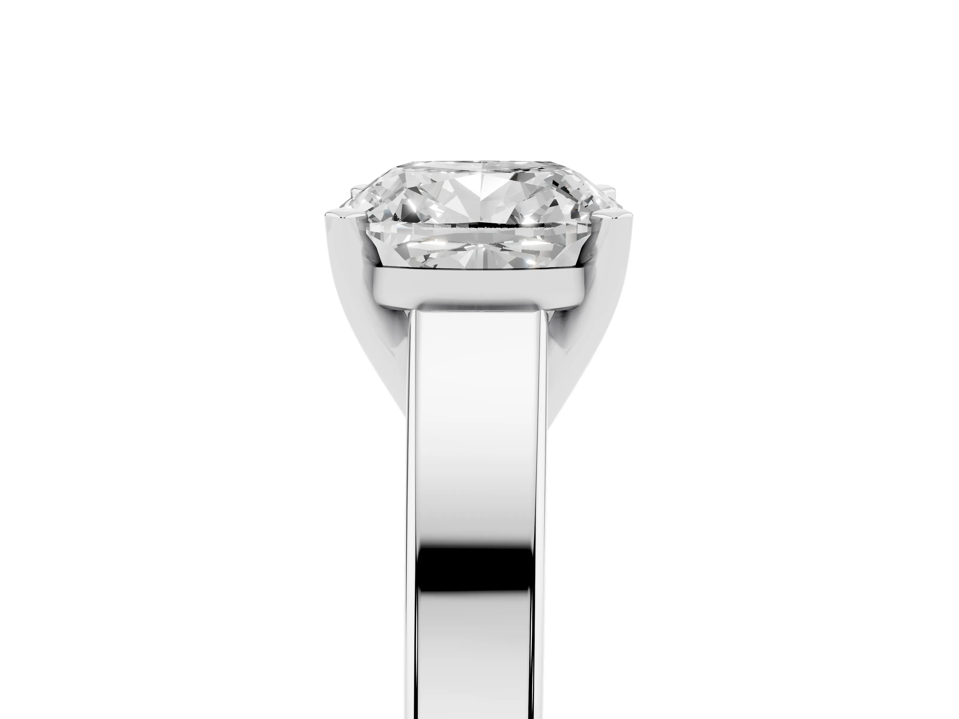Cushion Cut Diamond Solitaire Engagement Ring Set in White gold with Prong Setting and Tapered Band