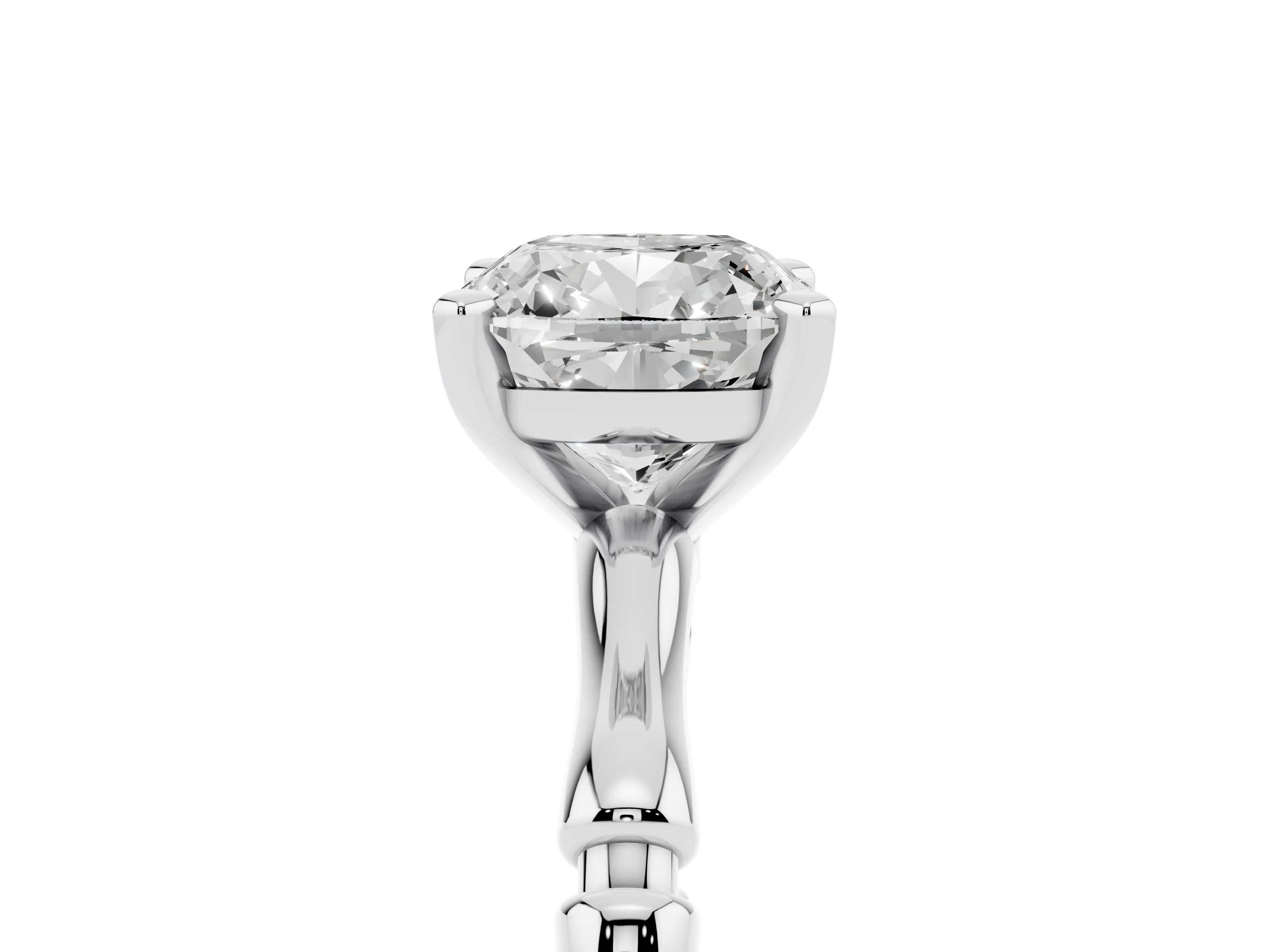 Cushion Cut Diamond Solitaire Ring Set in Silver with Bamboo Band and Prong Setting