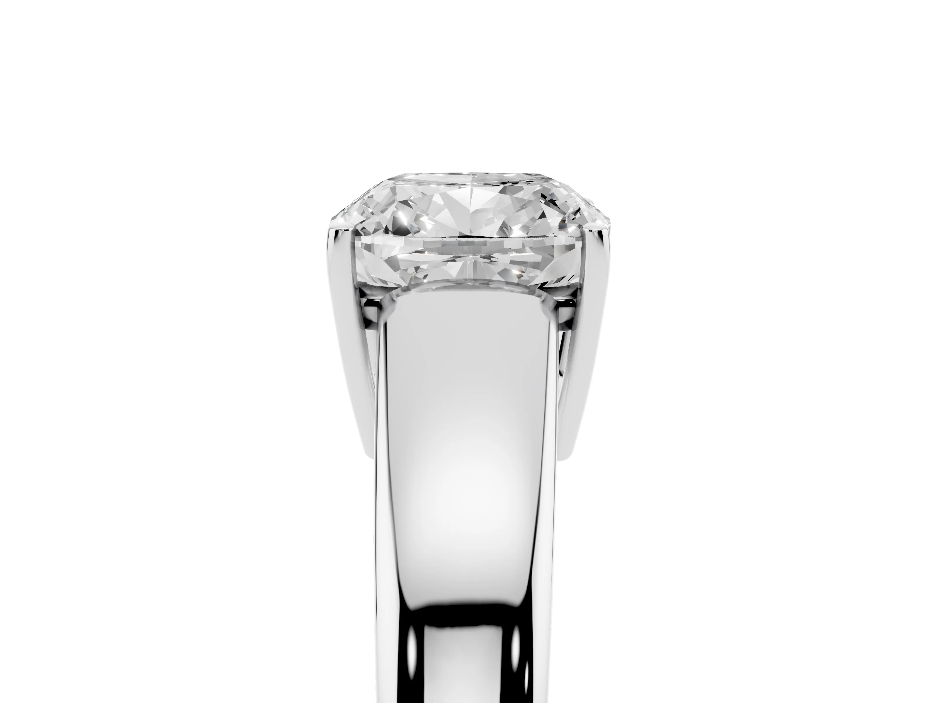 Cushion Cut Diamond Solitaire Ring Set in White gold with Tapered Band and Prong Setting