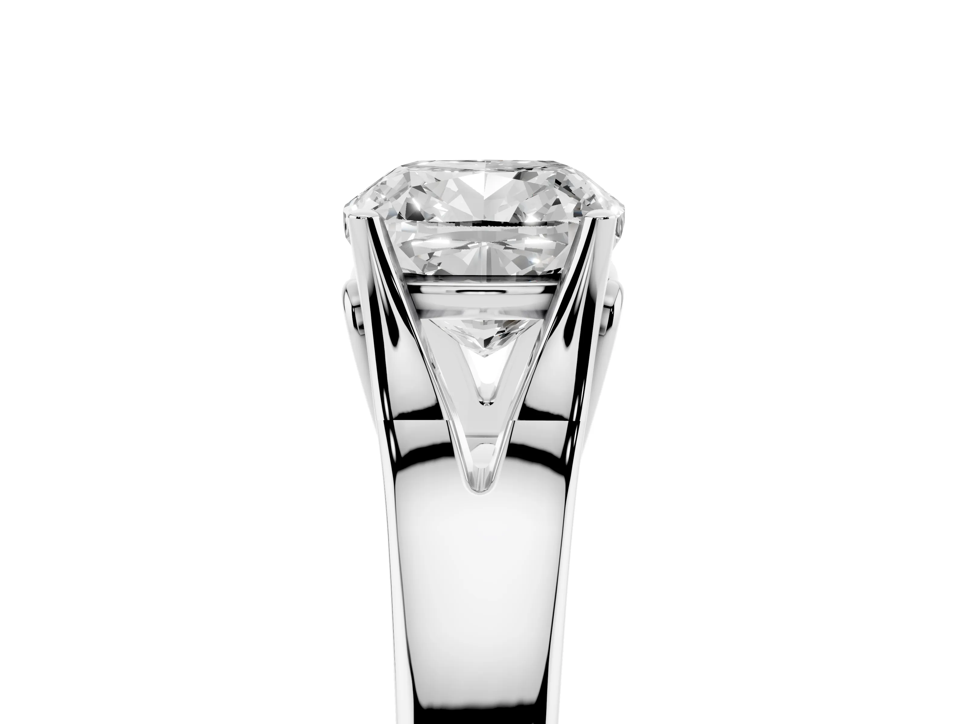 Cushion Cut Diamond Solitaire Ring Set in White gold with Arched Cathedral Band and Prong Setting