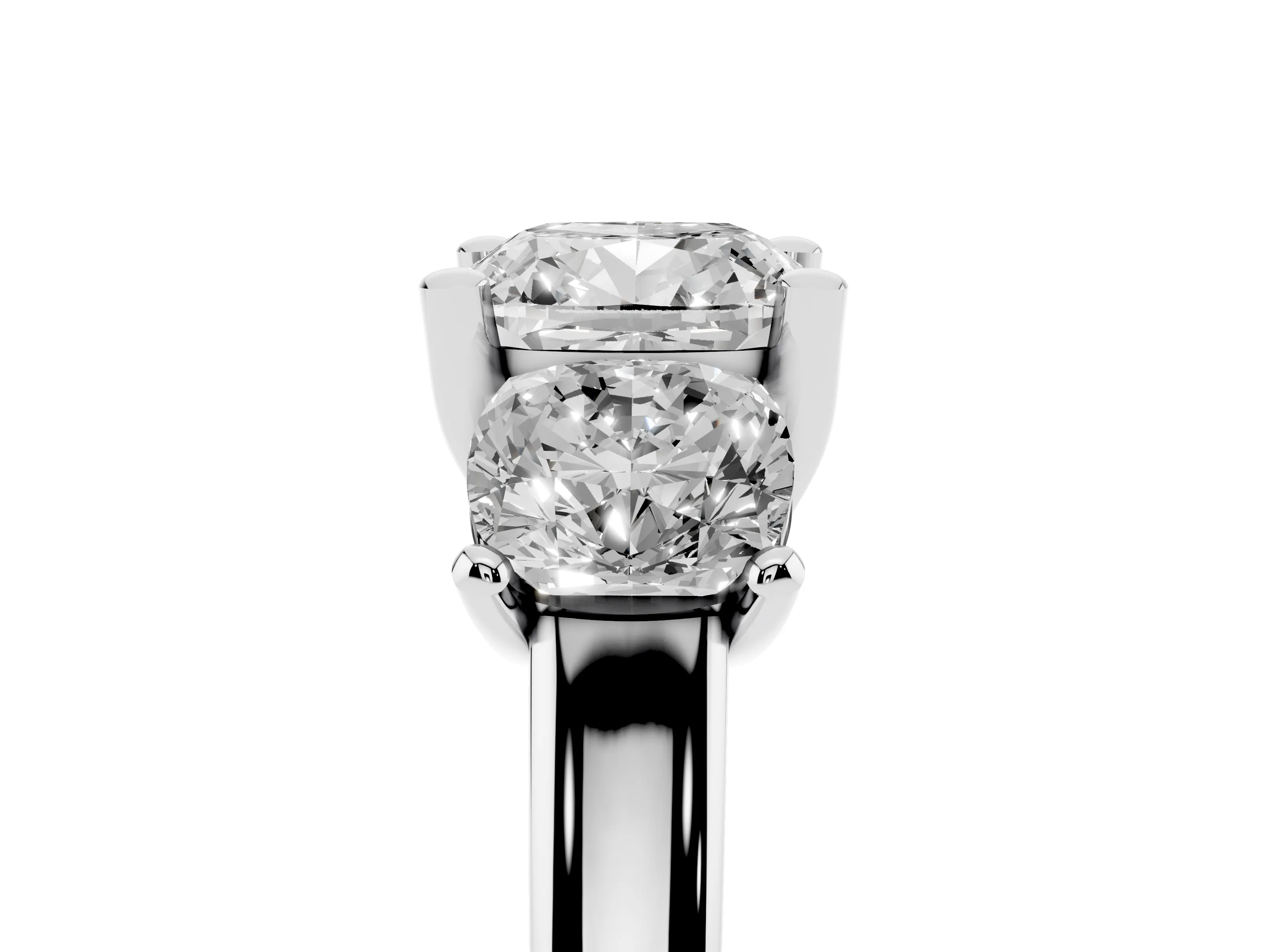 Cushion Cut Diamond Three-Stone Ring Set in Silver with Classic Prong Setting and Plain Band