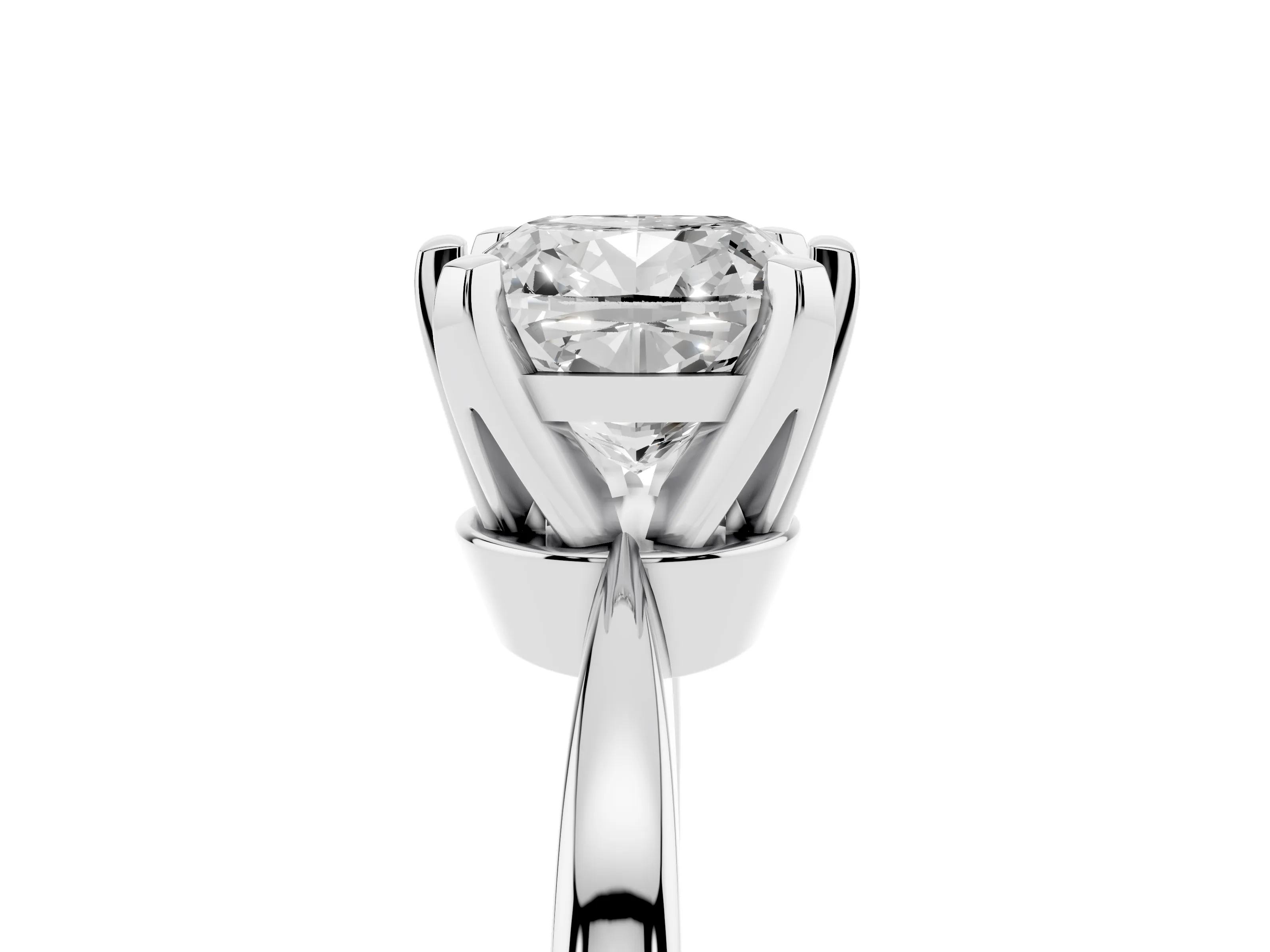 Cushion Cut Diamond Solitaire Engagement Ring Set in White gold with Slim Tapered Solitaire Band