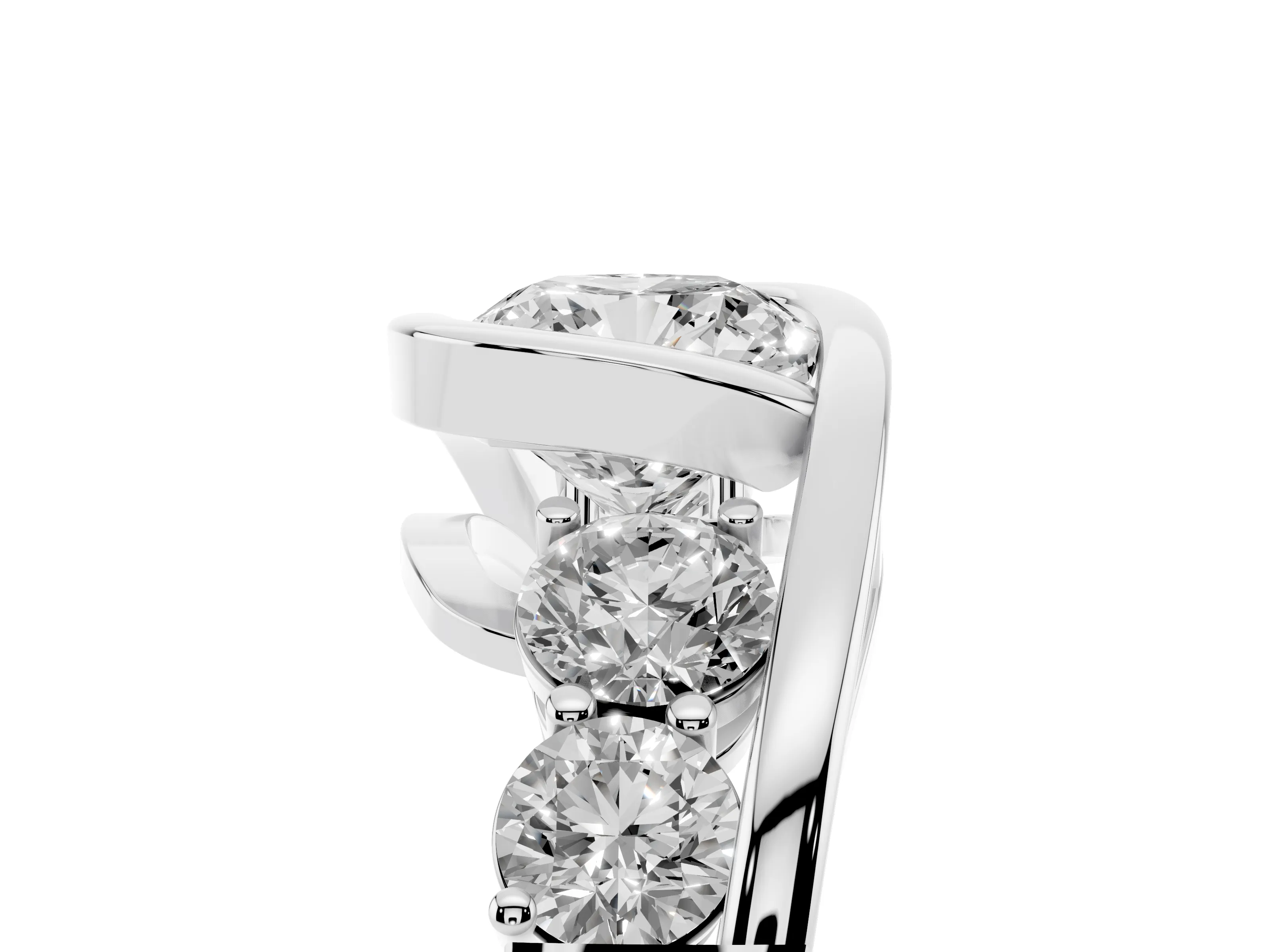 Cushion Cut Diamond Bezel Bypass Ring Set in Platinum with Round Accents
