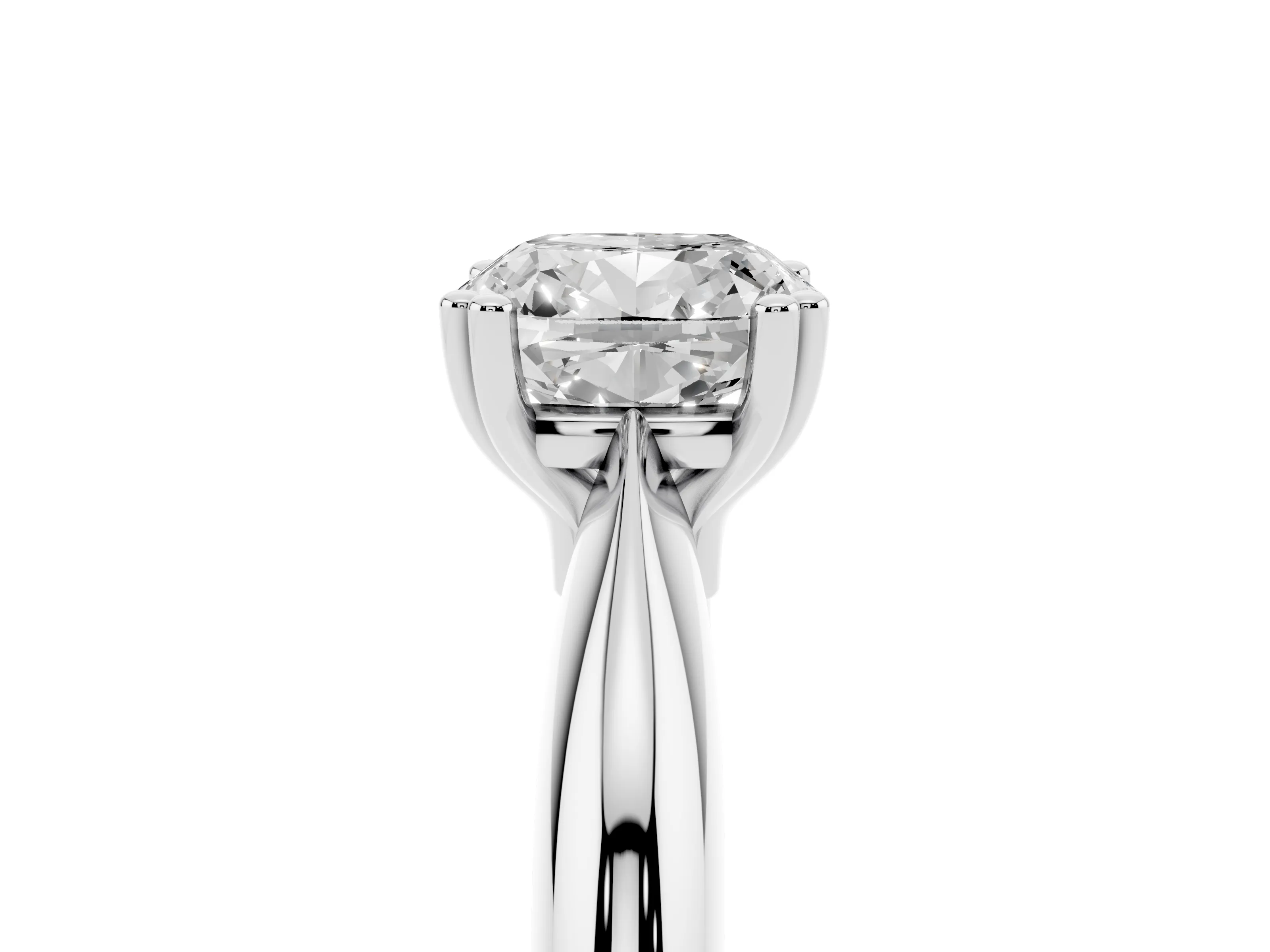 Cushion Cut Diamond Solitaire Engagement Ring Set in Silver with Tapered Band and Prong Setting