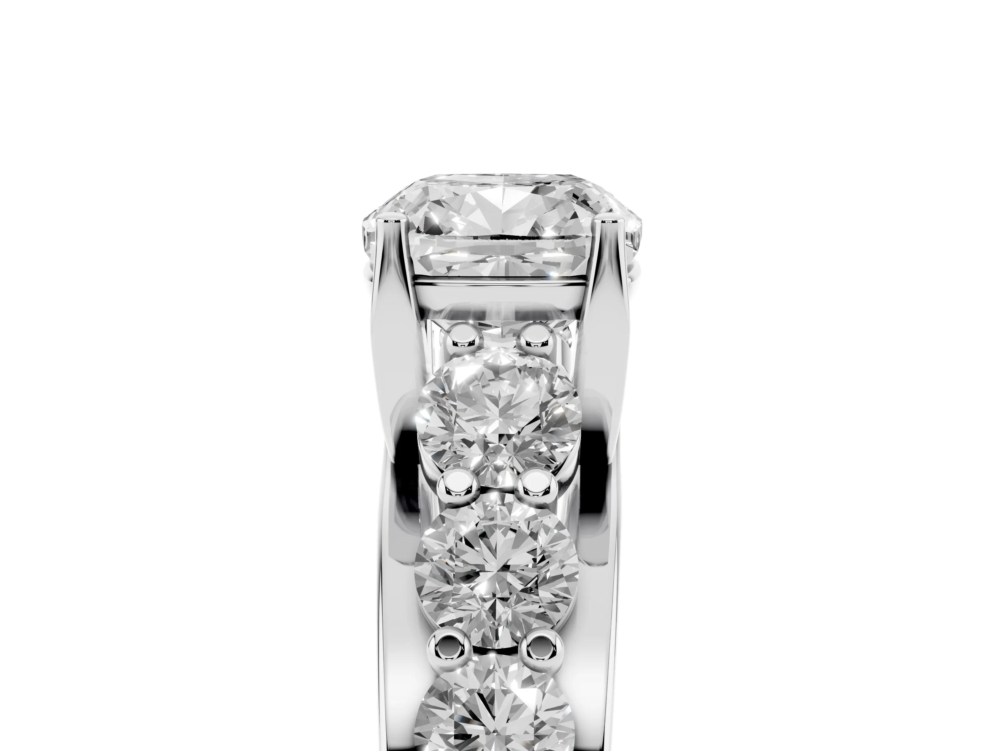 Cushion Cut Diamond Pavé Engagement Ring Set in Platinum with Prong Setting
