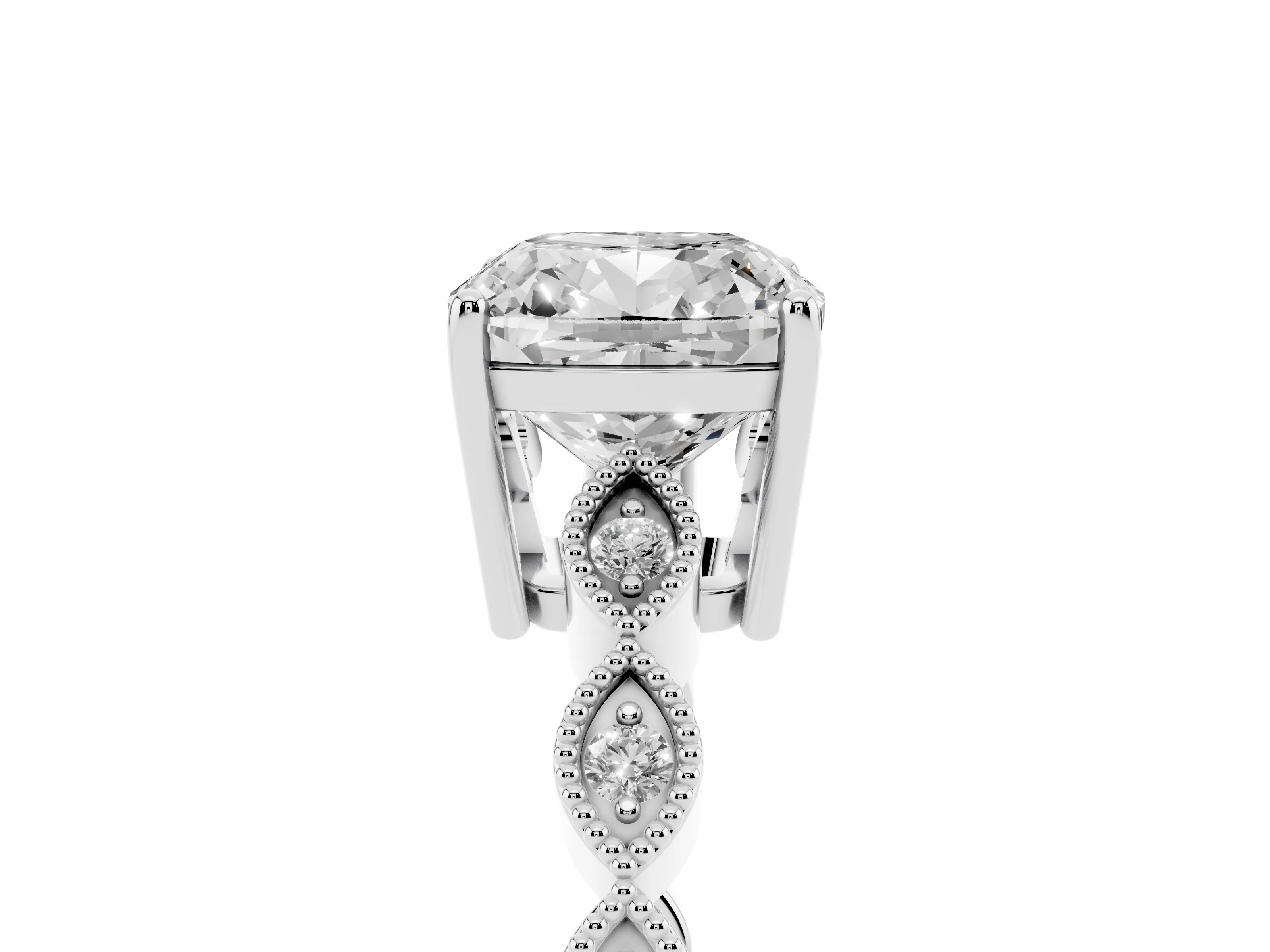 Cushion Cut Diamond Solitaire Ring Set in Silver with Infinity Twist Pavé Band