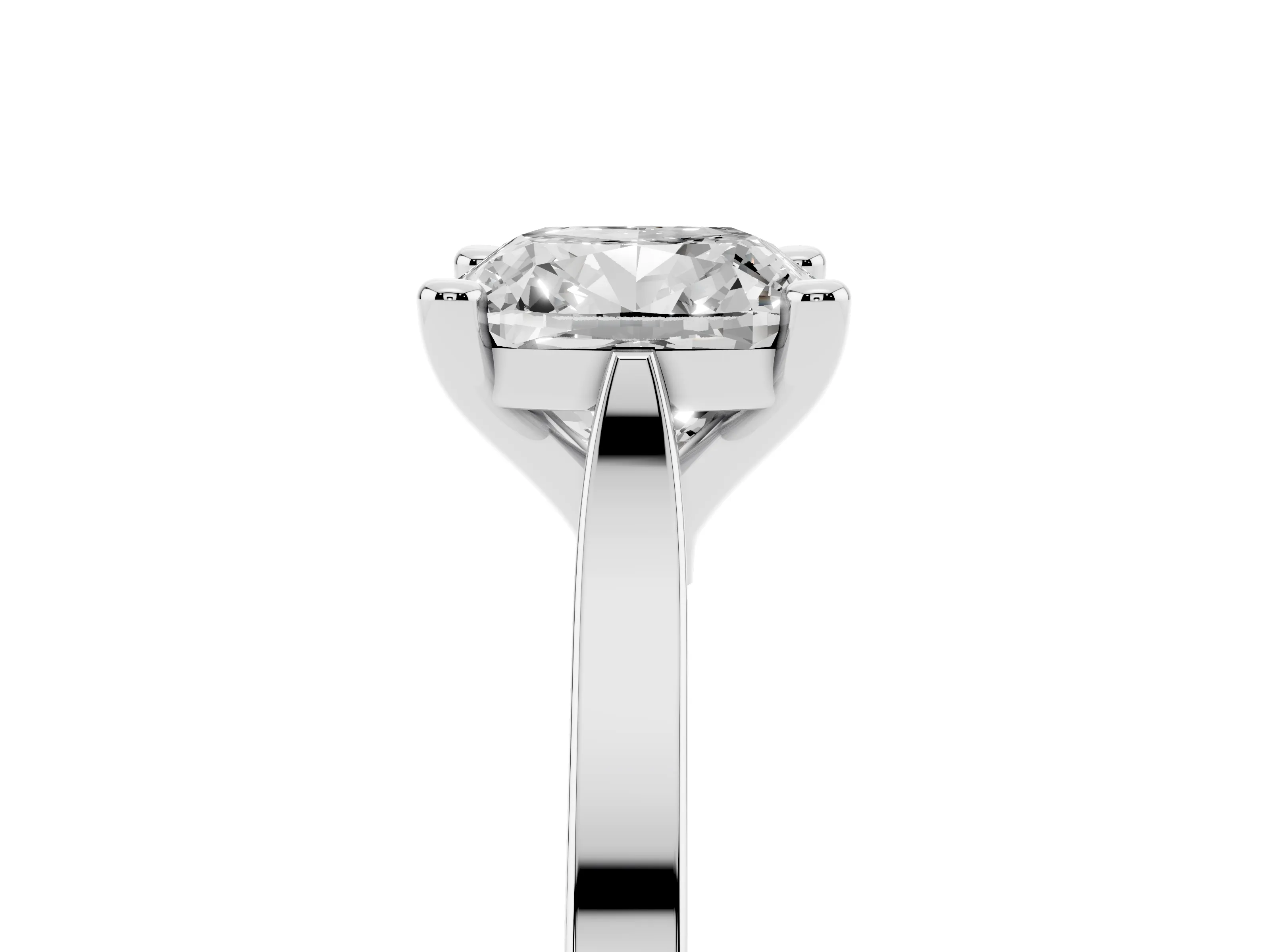 Cushion Cut Diamond Solitaire Ring Set in Silver with Prong Setting and Tapered Band