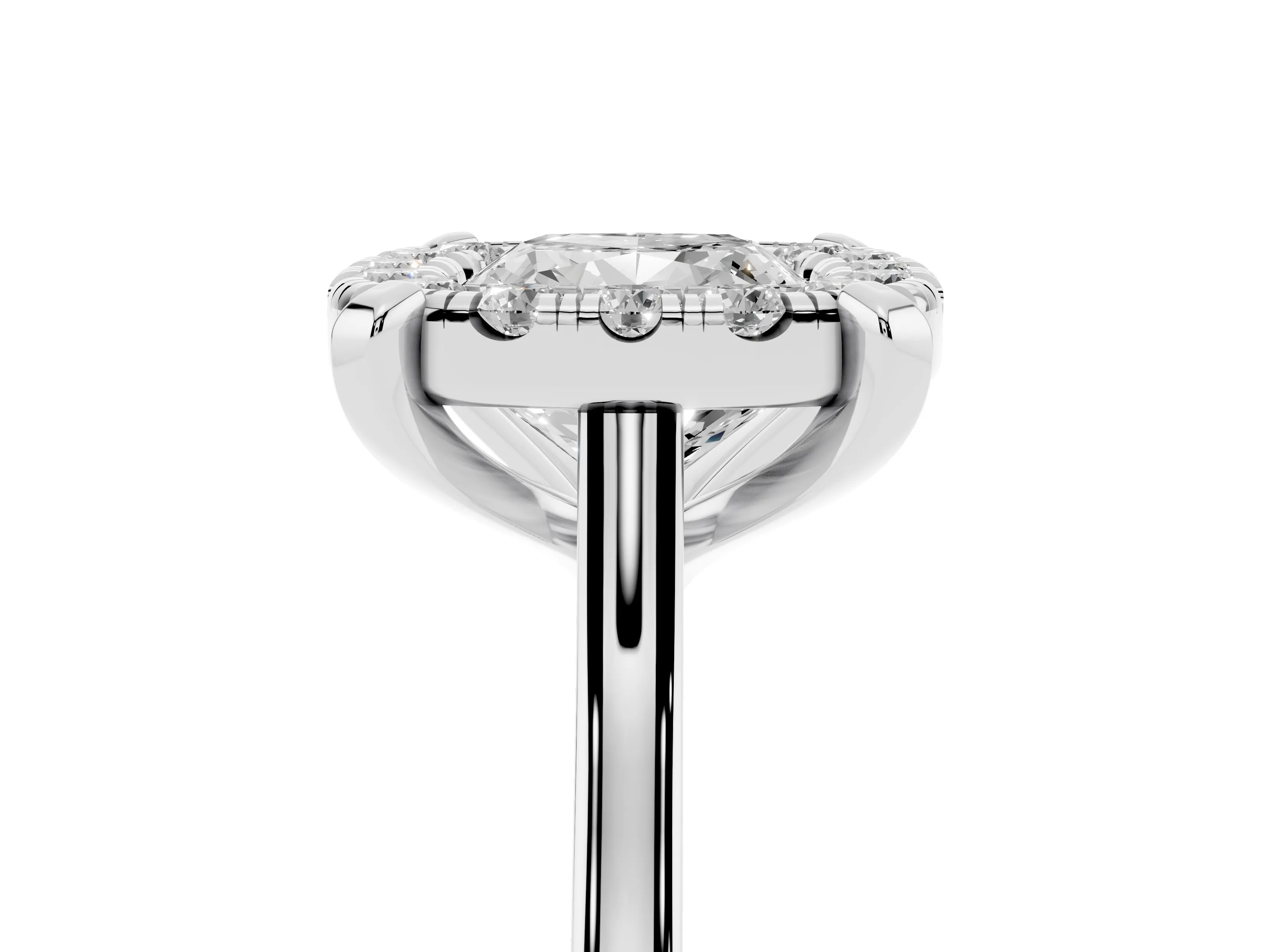 Cushion Cut Diamond Cluster Halo Solitaire Ring Set in Silver with Prong Setting