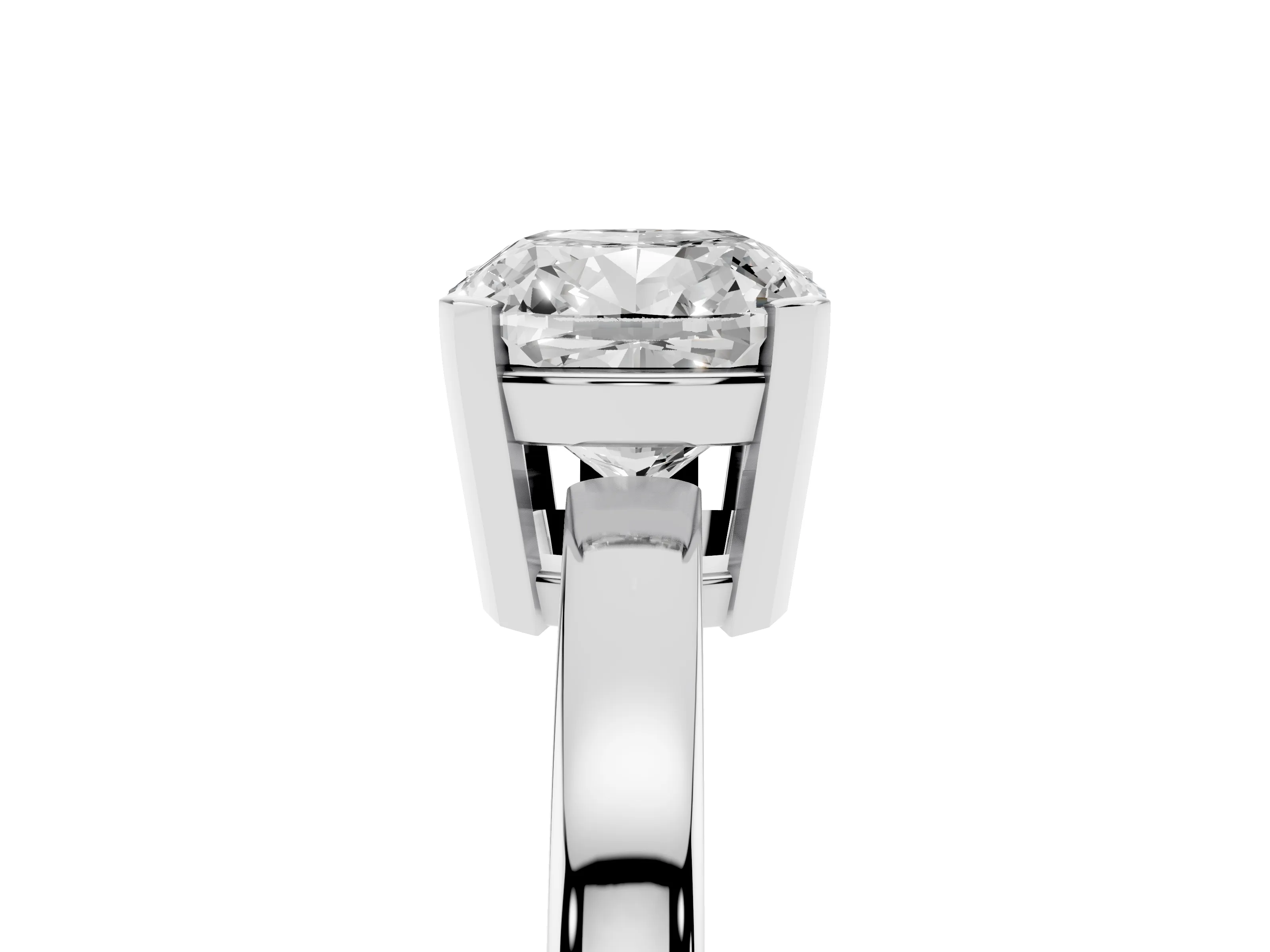 Cushion Cut Diamond Solitaire Ring Set in Silver with Prong Head and Smooth Polished Band