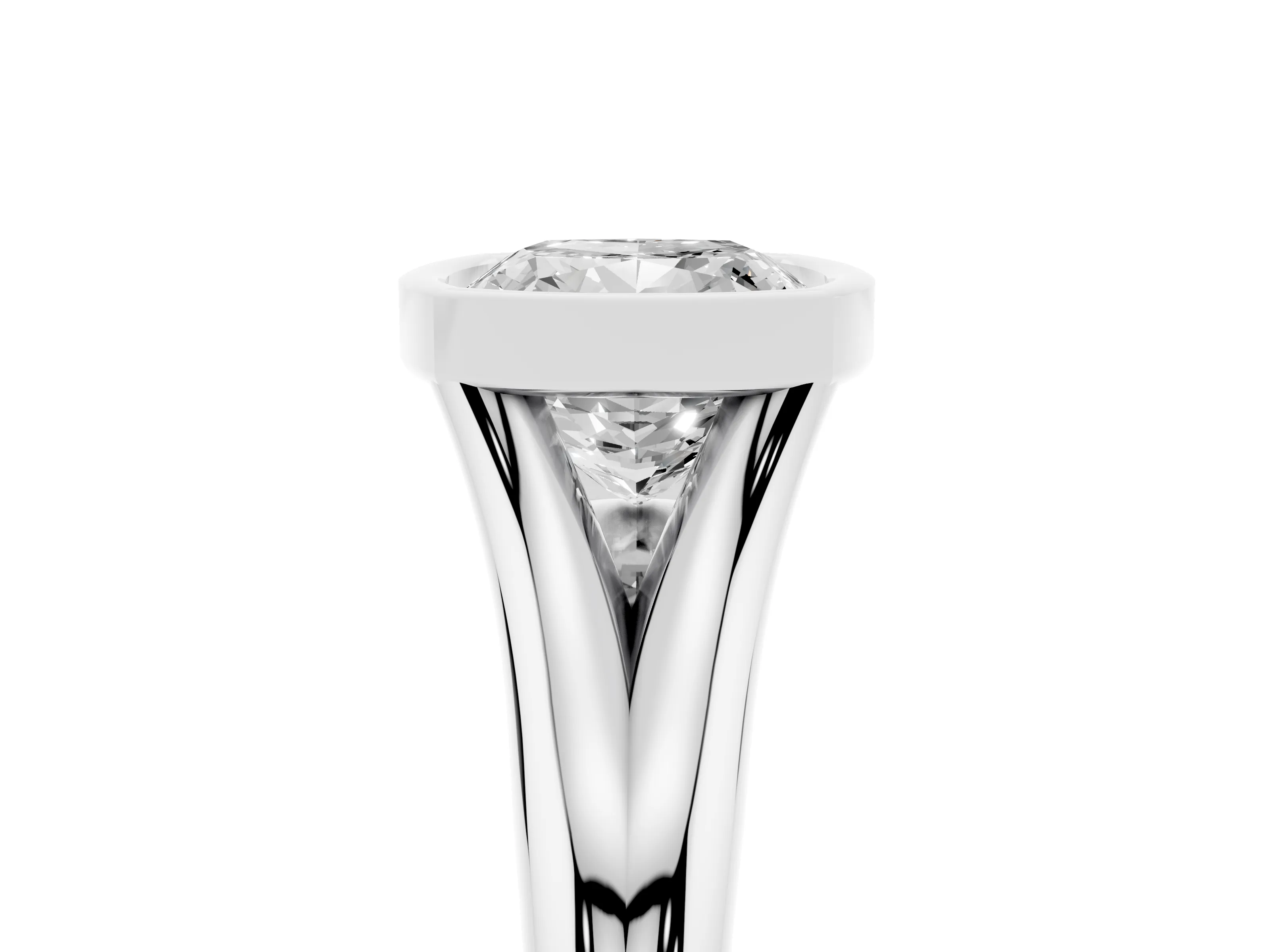 Bezel Set Cushion Cut Diamond Solitaire Ring Set in White gold with Smooth Band