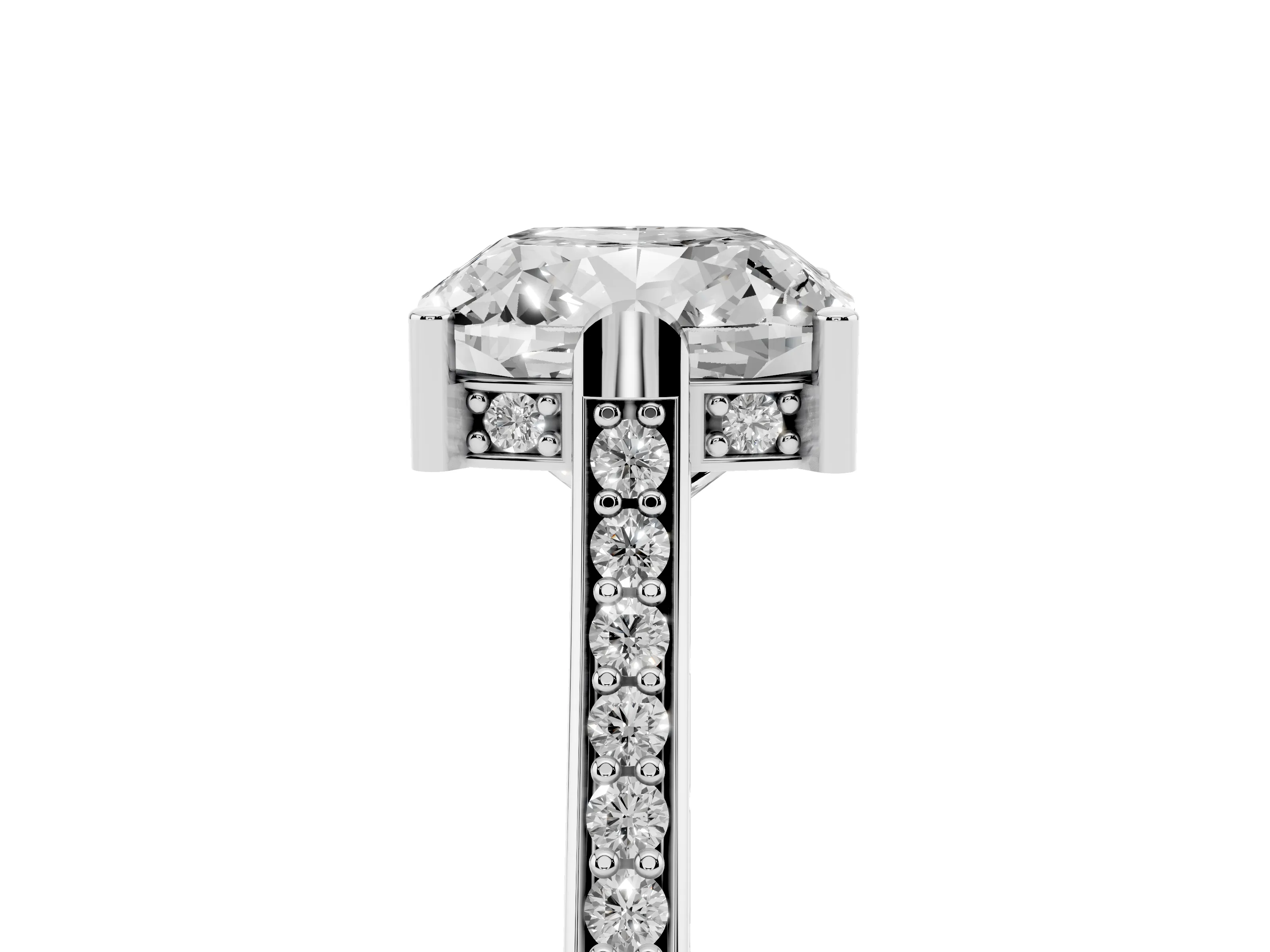 Cushion Cut Diamond Solitaire Ring Set in Platinum with Channel Set Band and Bezel Prong Setting