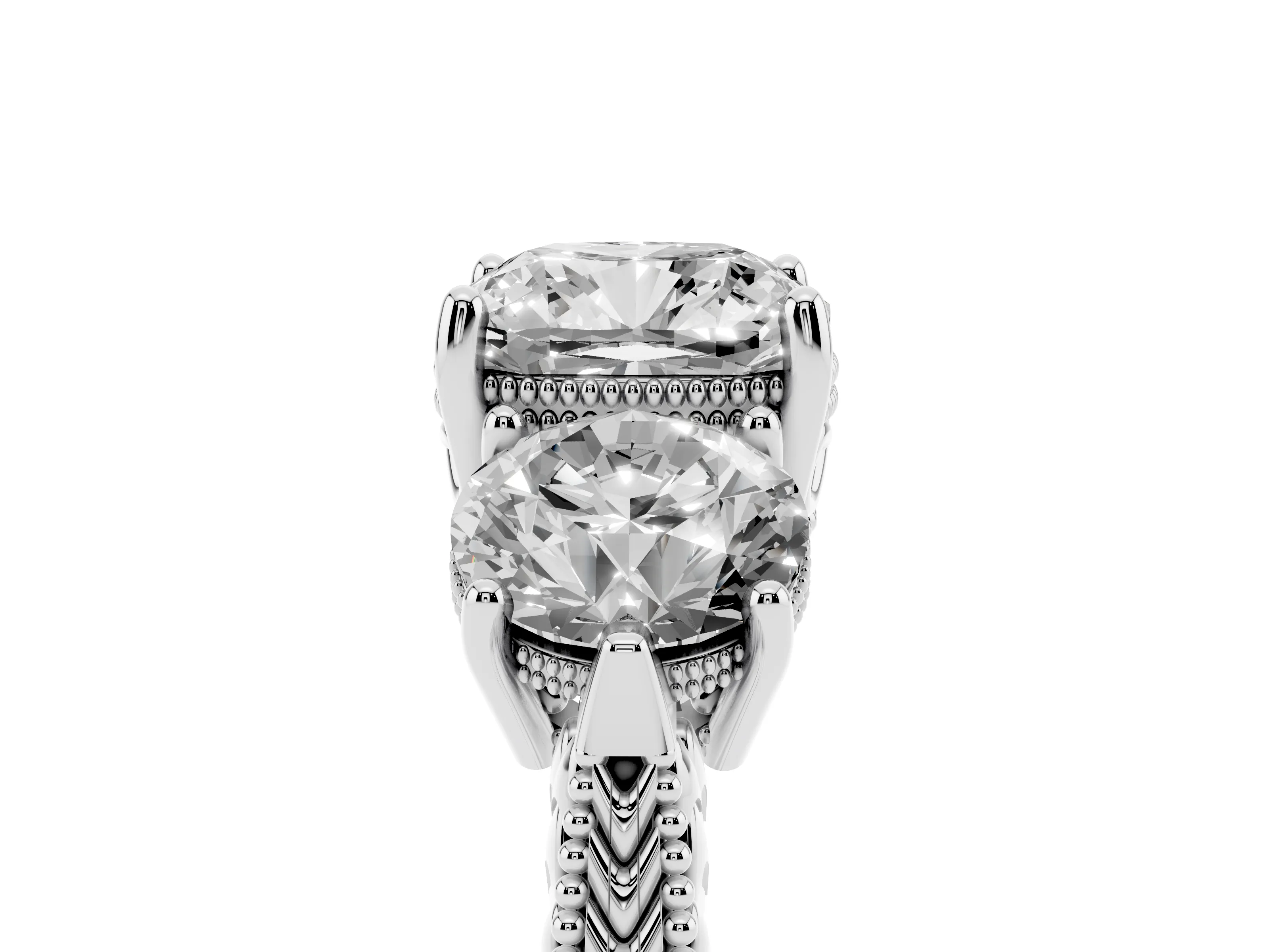 Cushion Cut Diamond Three-Stone Ring Set in Silver with Milgrain Band