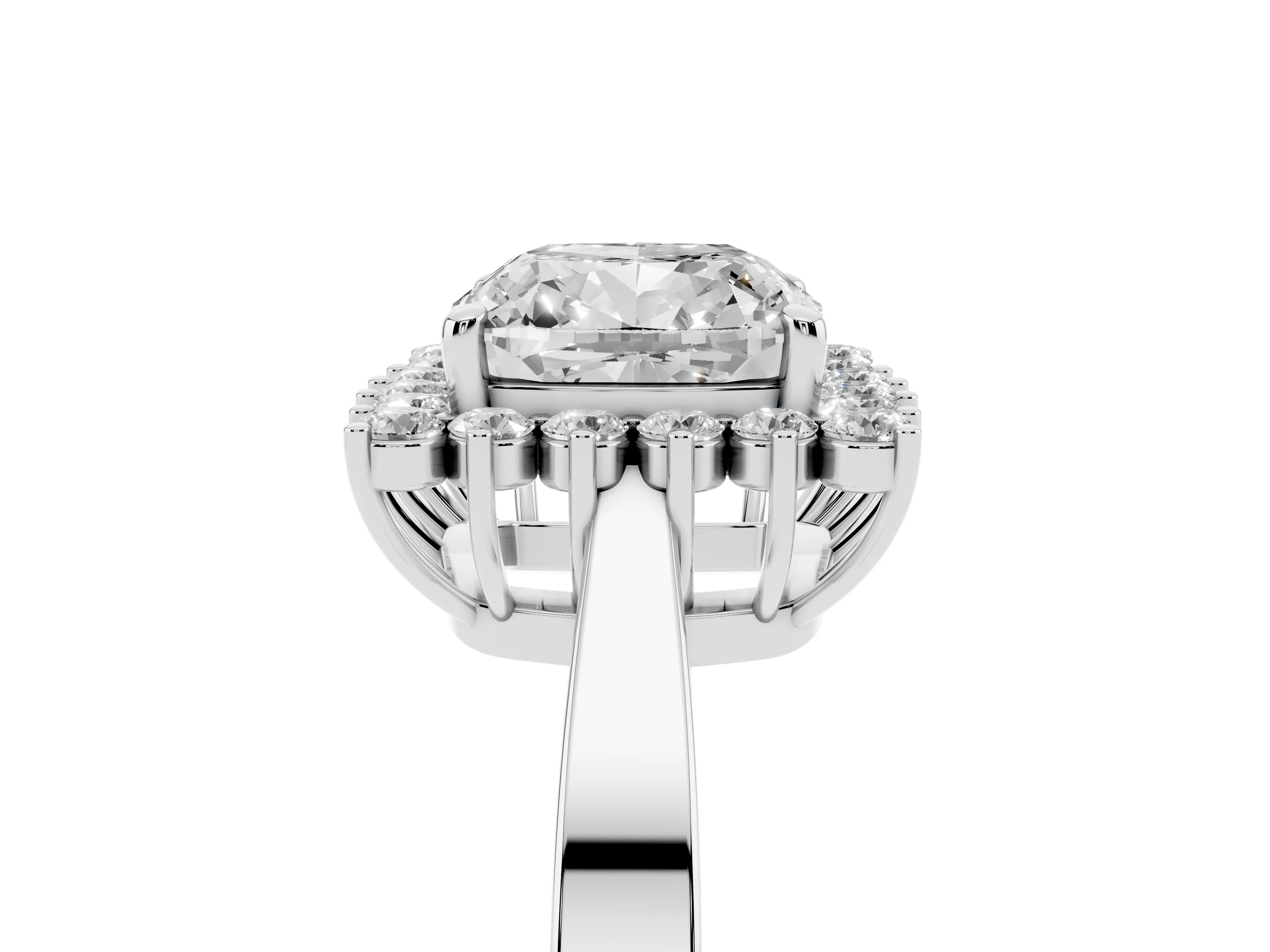 Cushion Cut Diamond Halo Ring Set in Platinum with Round Halo and Smooth Solitaire Band