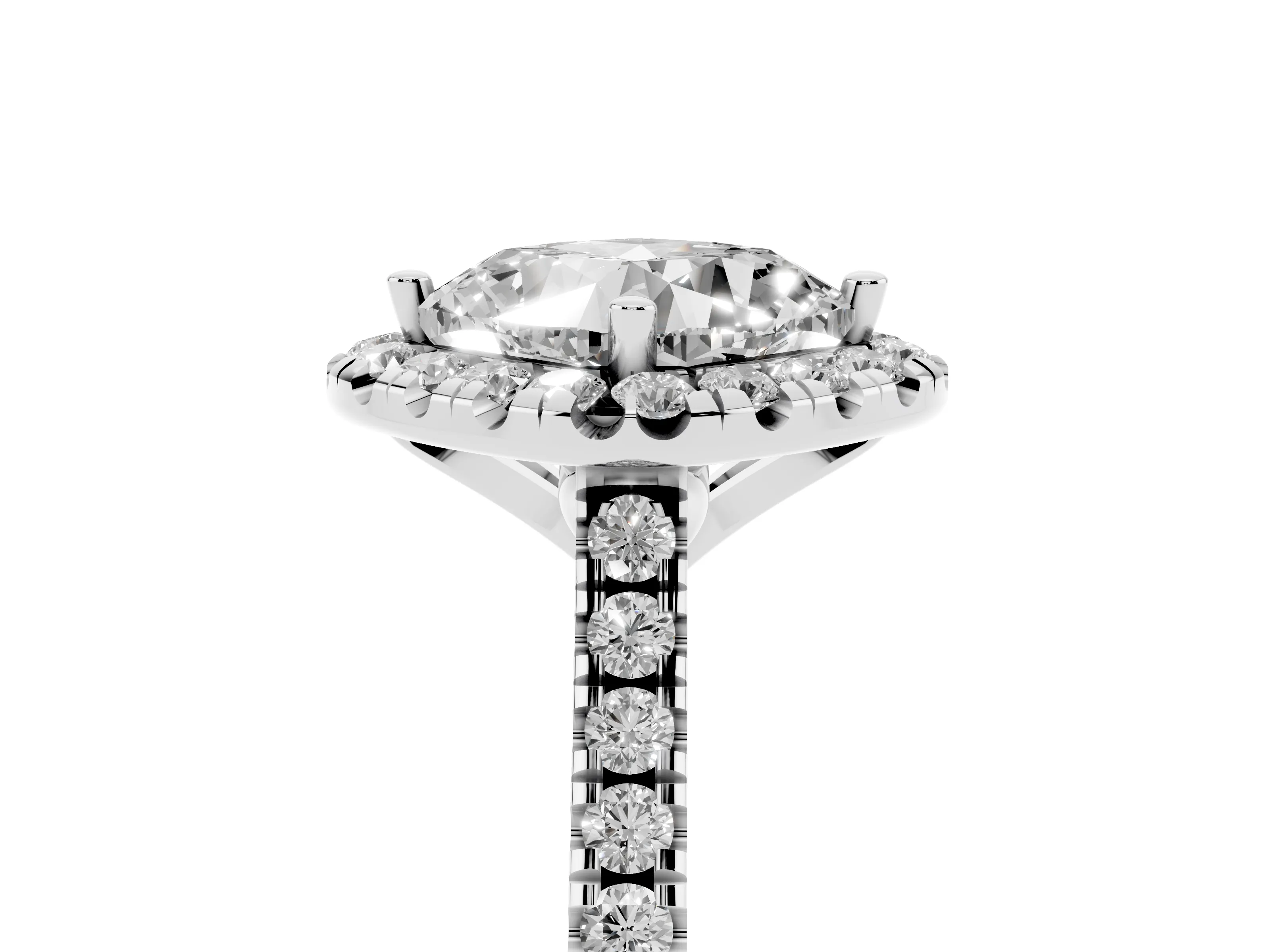 Cushion Cut Diamond Cushion Halo Ring Set in White gold with Pavé Band