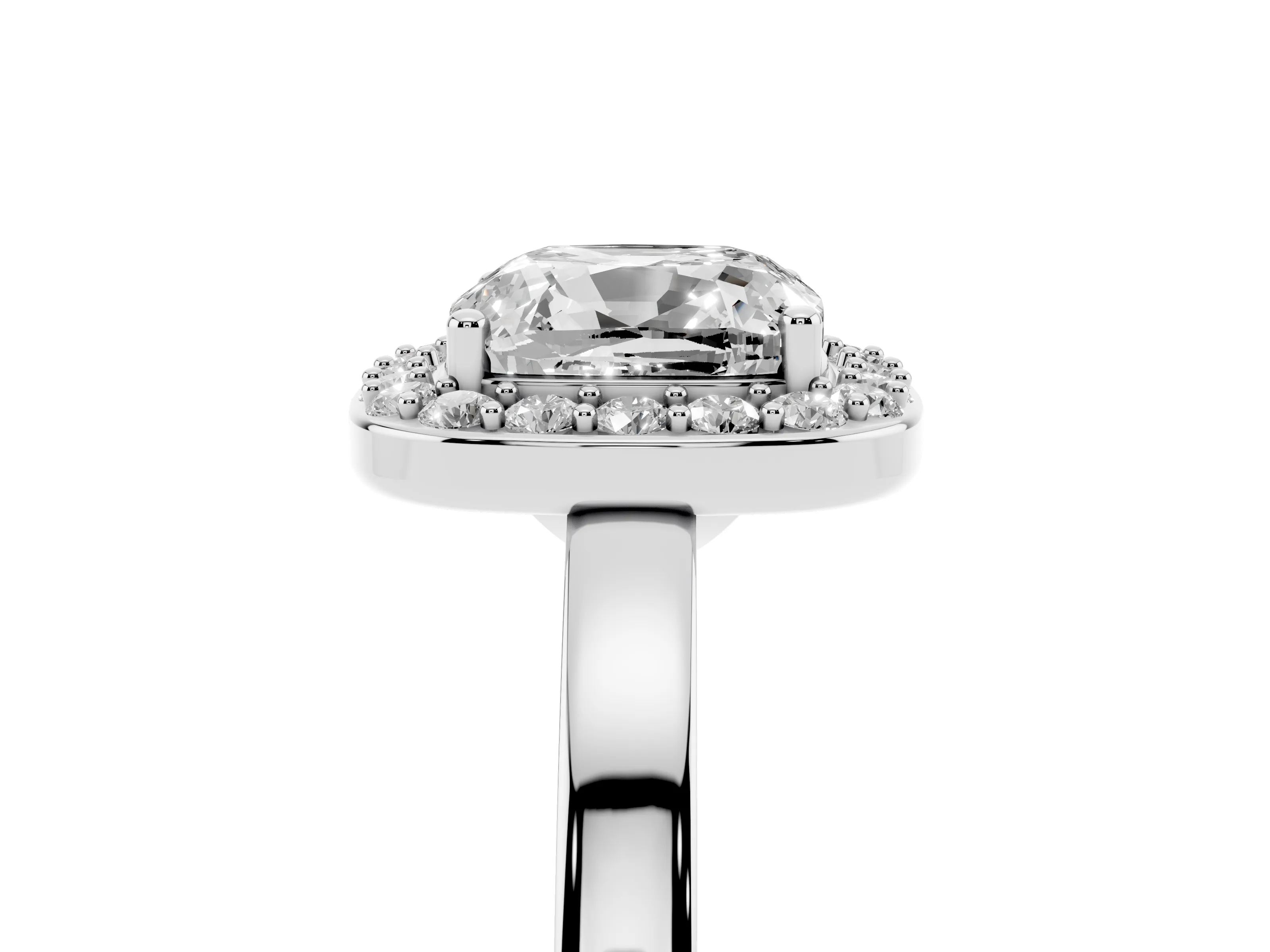 Cushion Cut Diamond Halo Ring Set in Platinum with Solitaire Band and Prong Setting