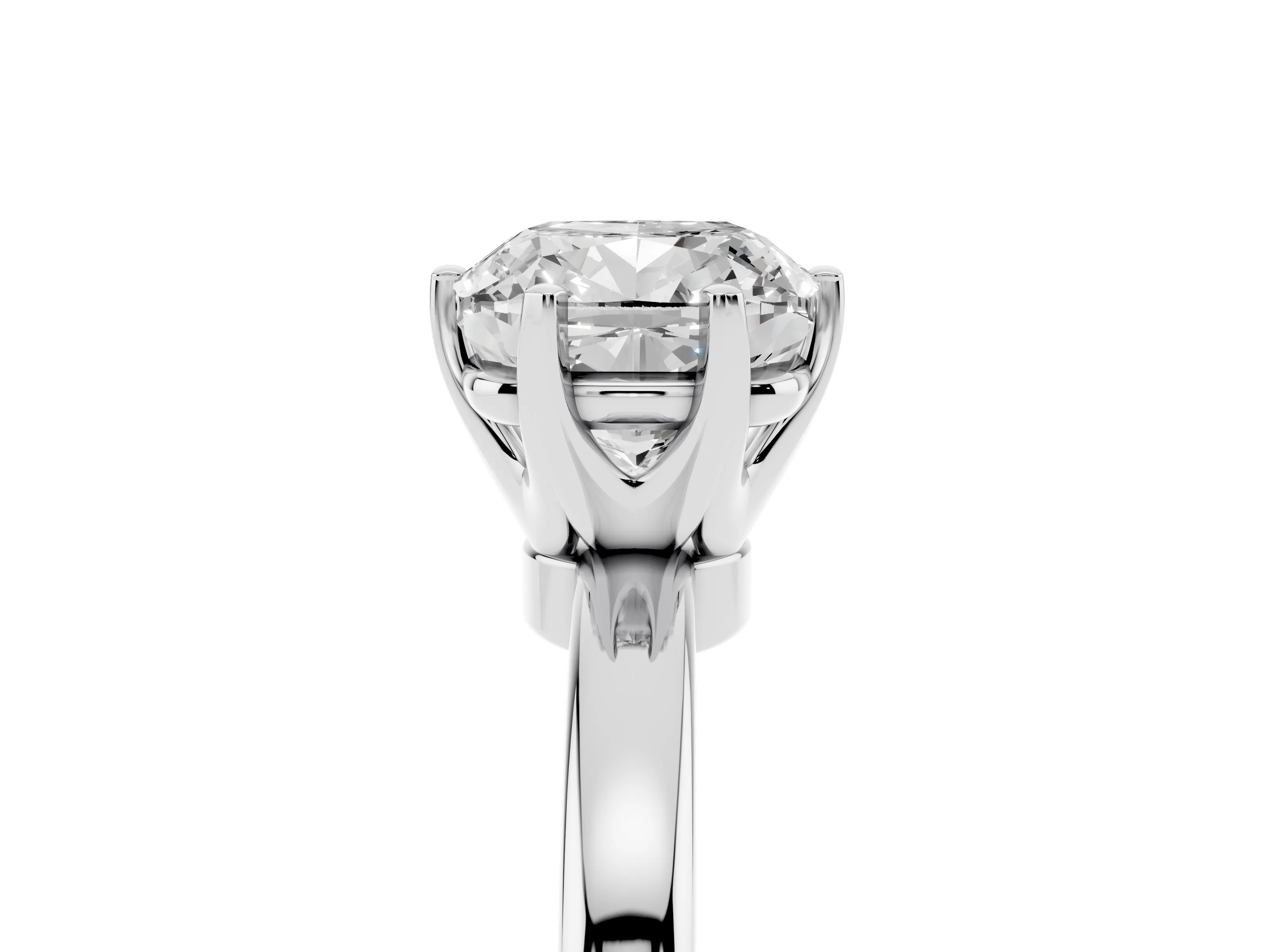 Cushion Cut Diamond Solitaire Ring Set in White gold with Raised Prong Setting on a Classic Band