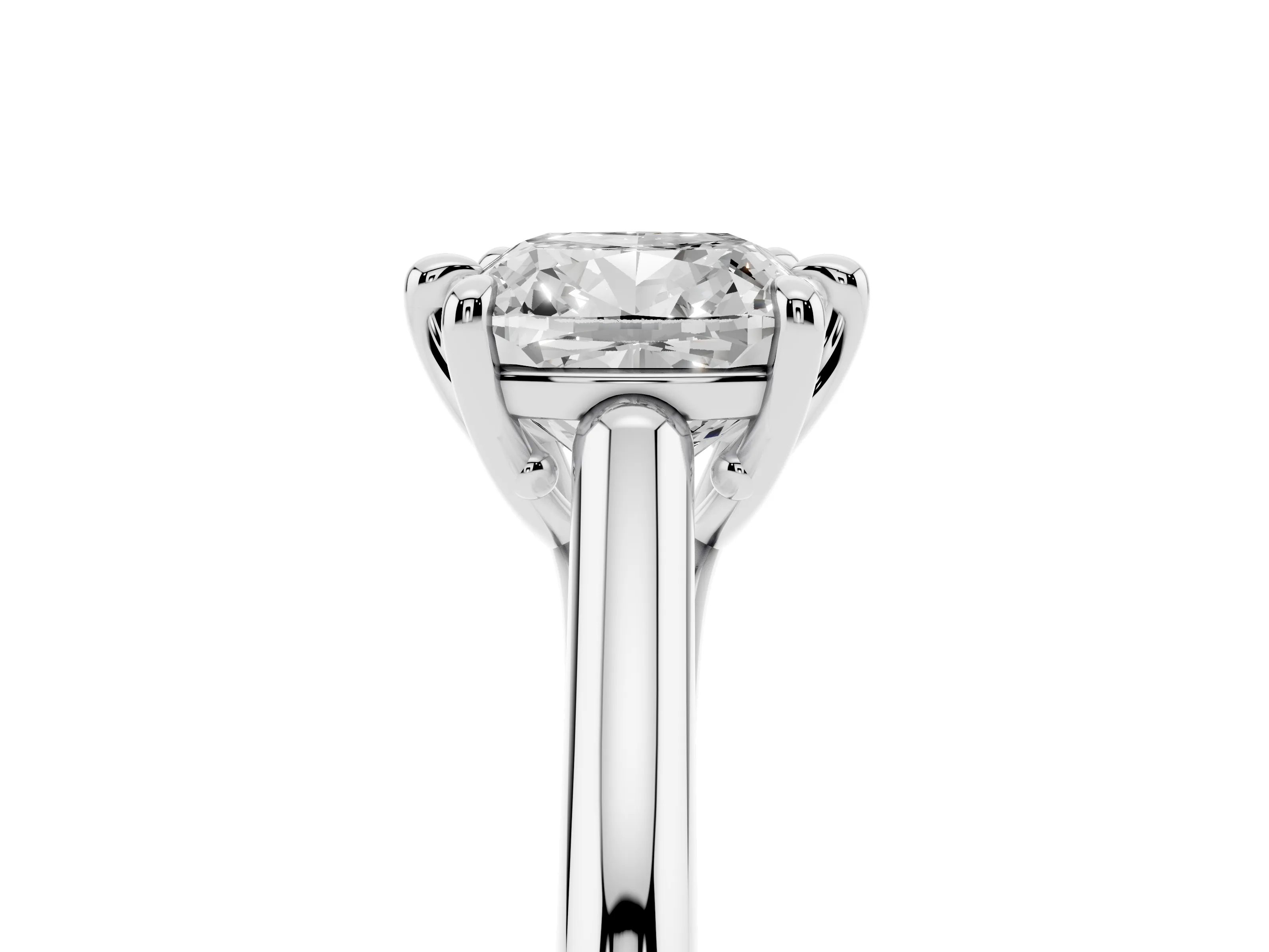 Cushion Cut Diamond Solitaire Engagement Ring Set in White gold with Prong Setting and Plain Classic Band