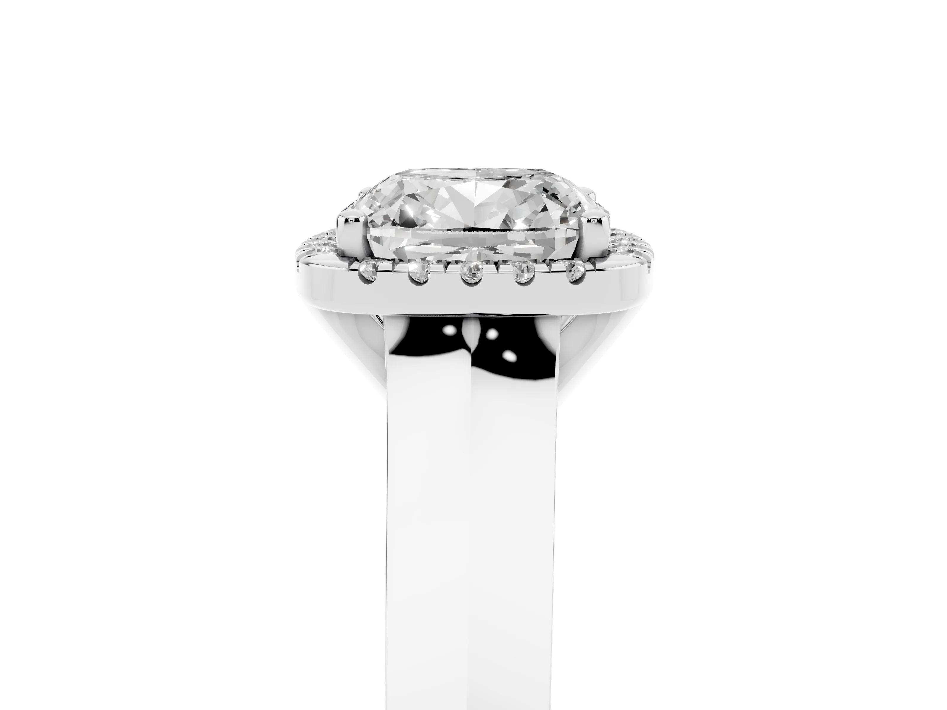 Cushion Cut Diamond Halo Ring Set in Platinum with Cathedral Band and Prong Setting