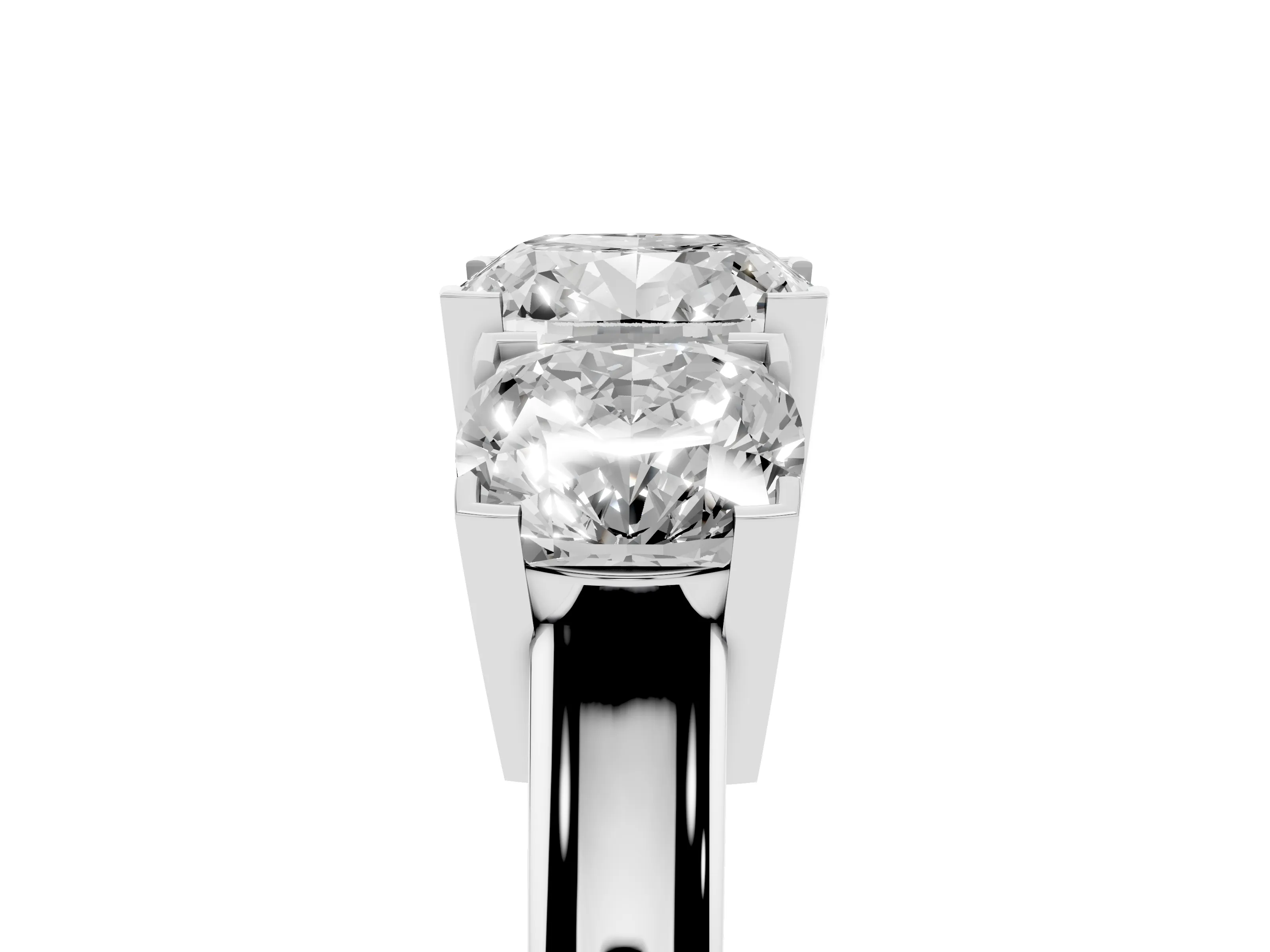 Cushion Cut Diamond Three-Stone Ring Set in Silver with Channel-Set Band and Prong Settings