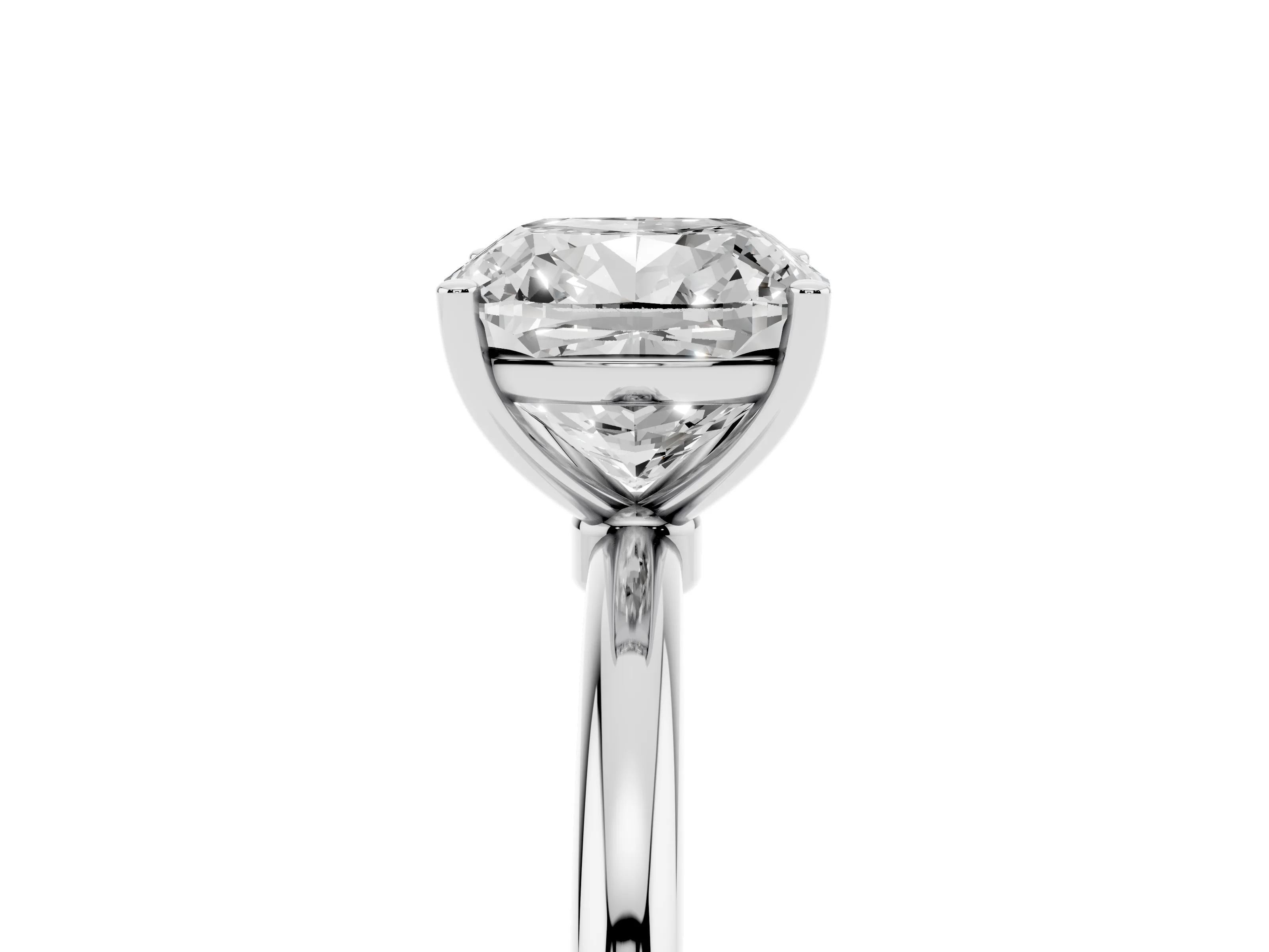 Cushion Cut Diamond Solitaire Engagement Ring Set in Silver with Thin Band and Prong Setting