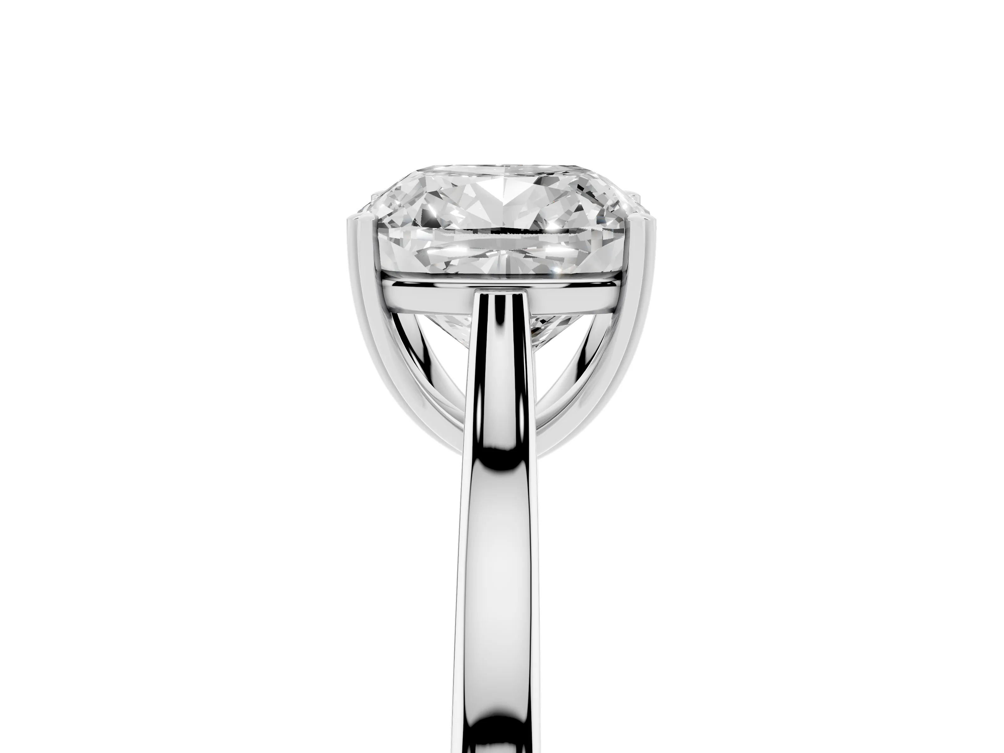 Cushion Cut Diamond Solitaire Heart Prong Engagement Ring Set in White gold with Tapered Band