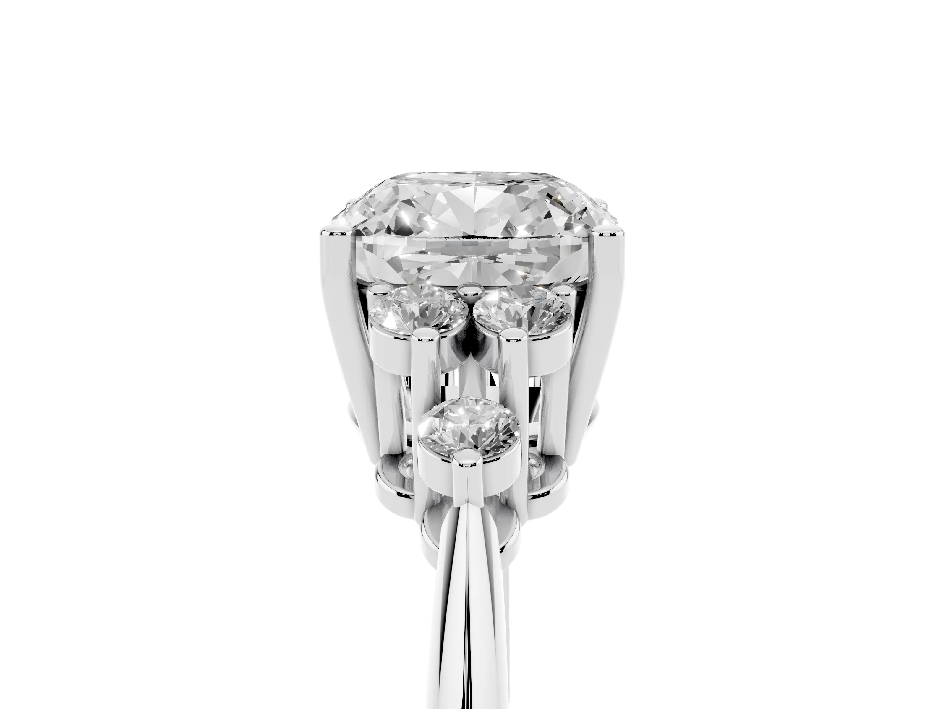 Cushion Cut Diamond Cluster Ring Set in White gold with Plain Band and Prong Setting