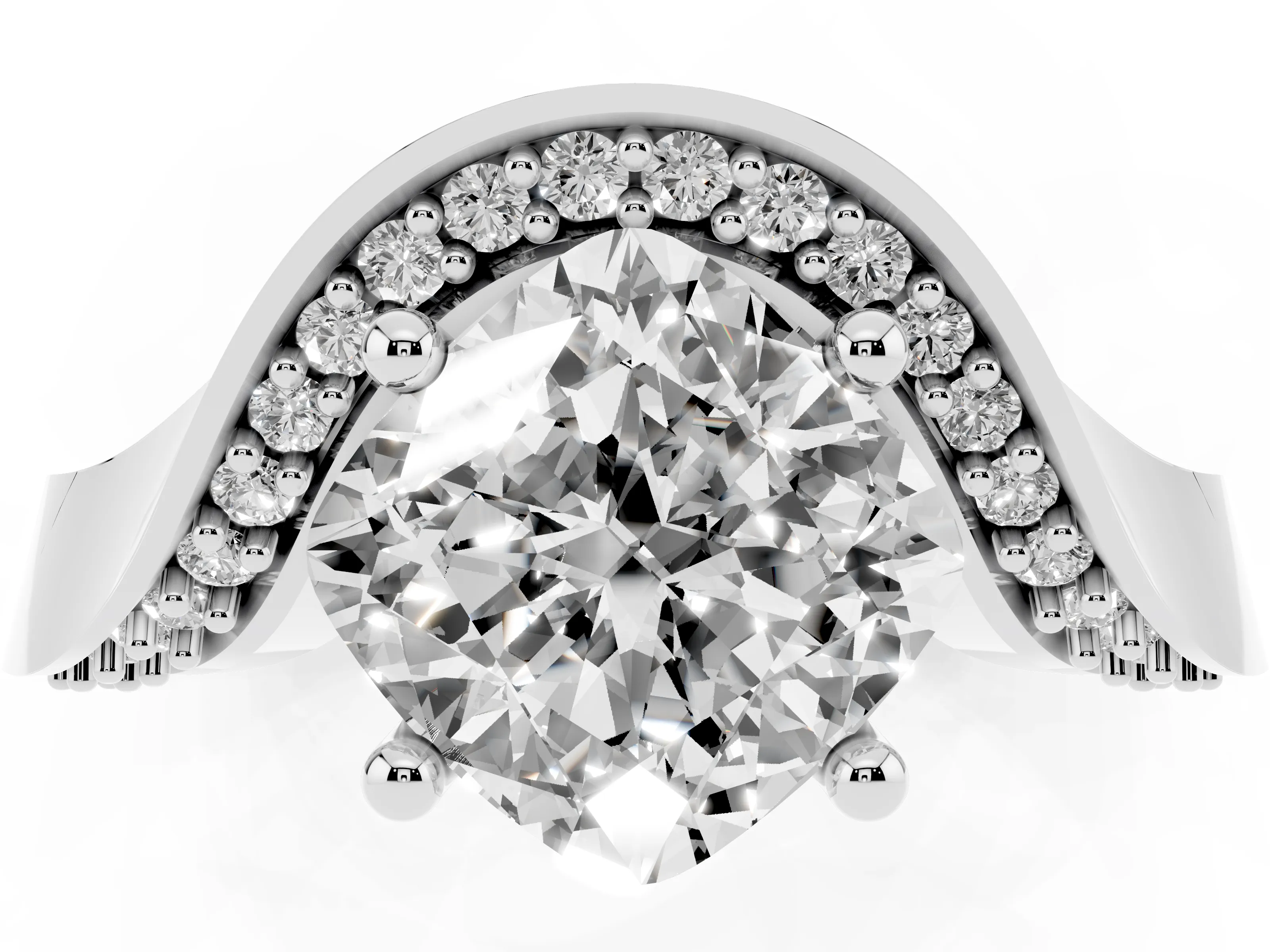 Cushion Cut Diamond Solitaire Engagement Ring Set in Platinum with Pavé Shoulders