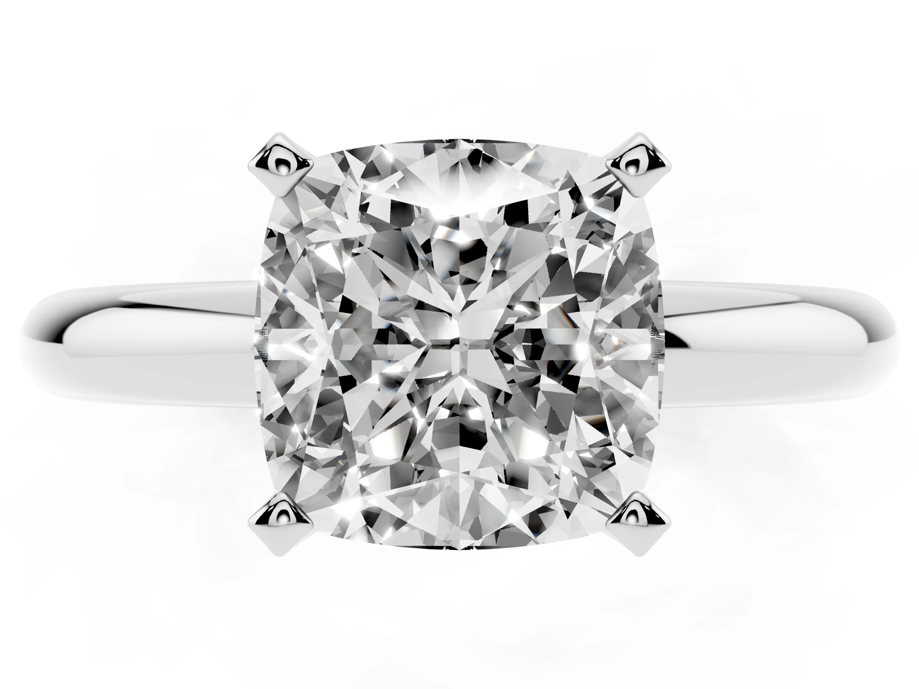 Cushion Cut Diamond Solitaire Engagement Ring Set in White gold with Round Band and Prong Setting