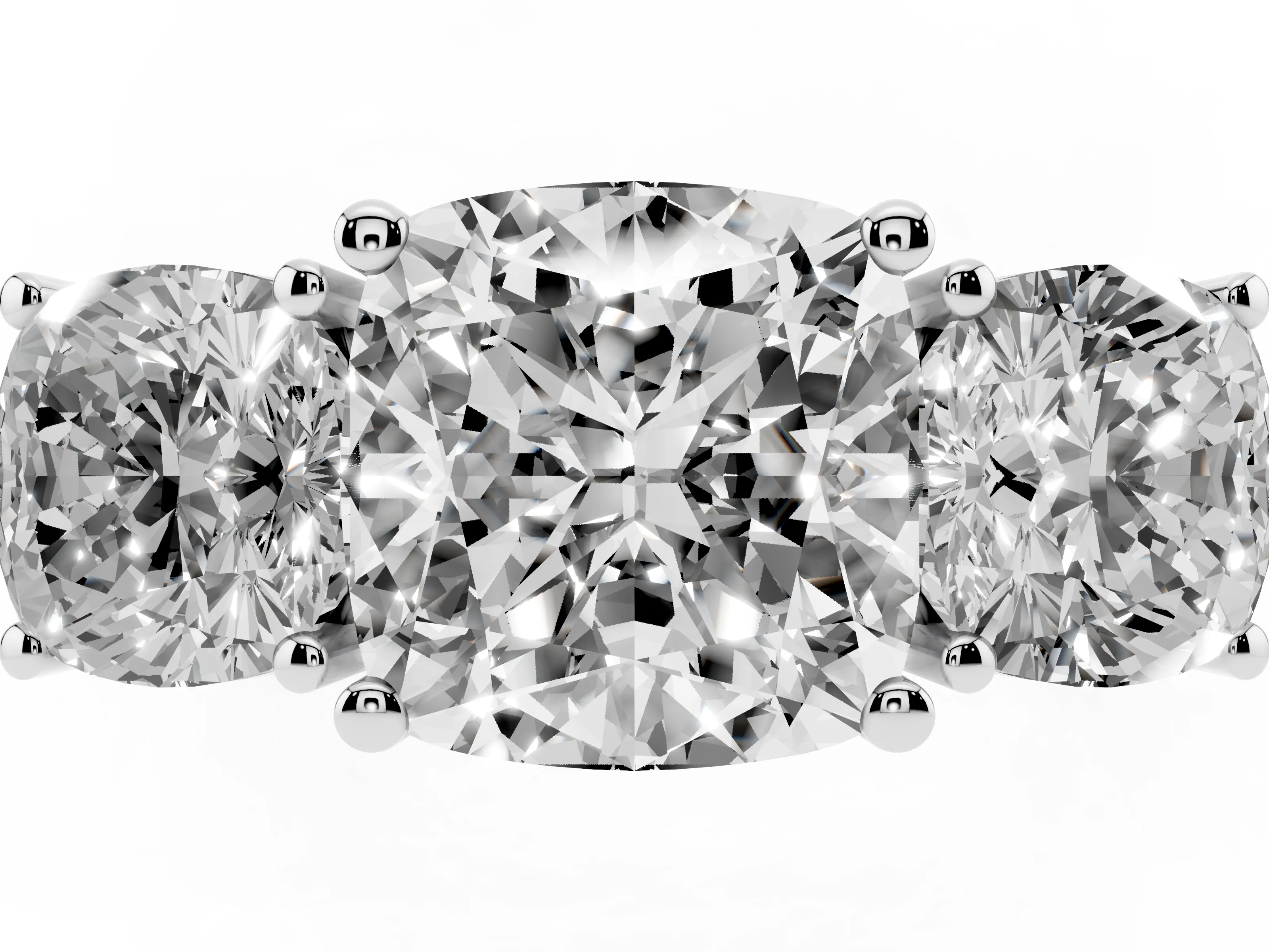 Cushion Cut Diamond Three-Stone Engagement Ring Set in White gold with Flat Band