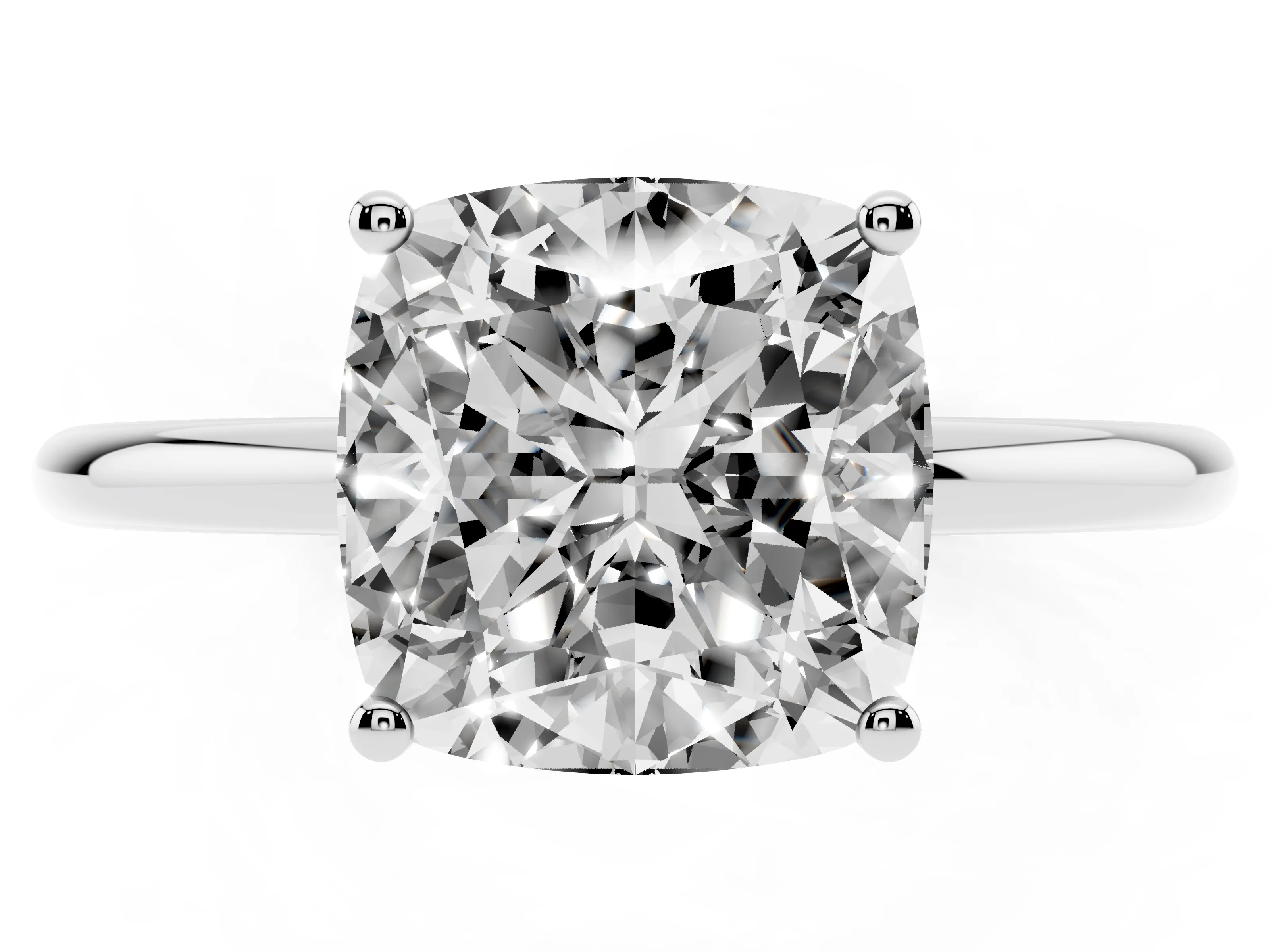 Cushion Cut Diamond Solitaire Engagement Ring Set in Silver with Thin Band and Prong Setting
