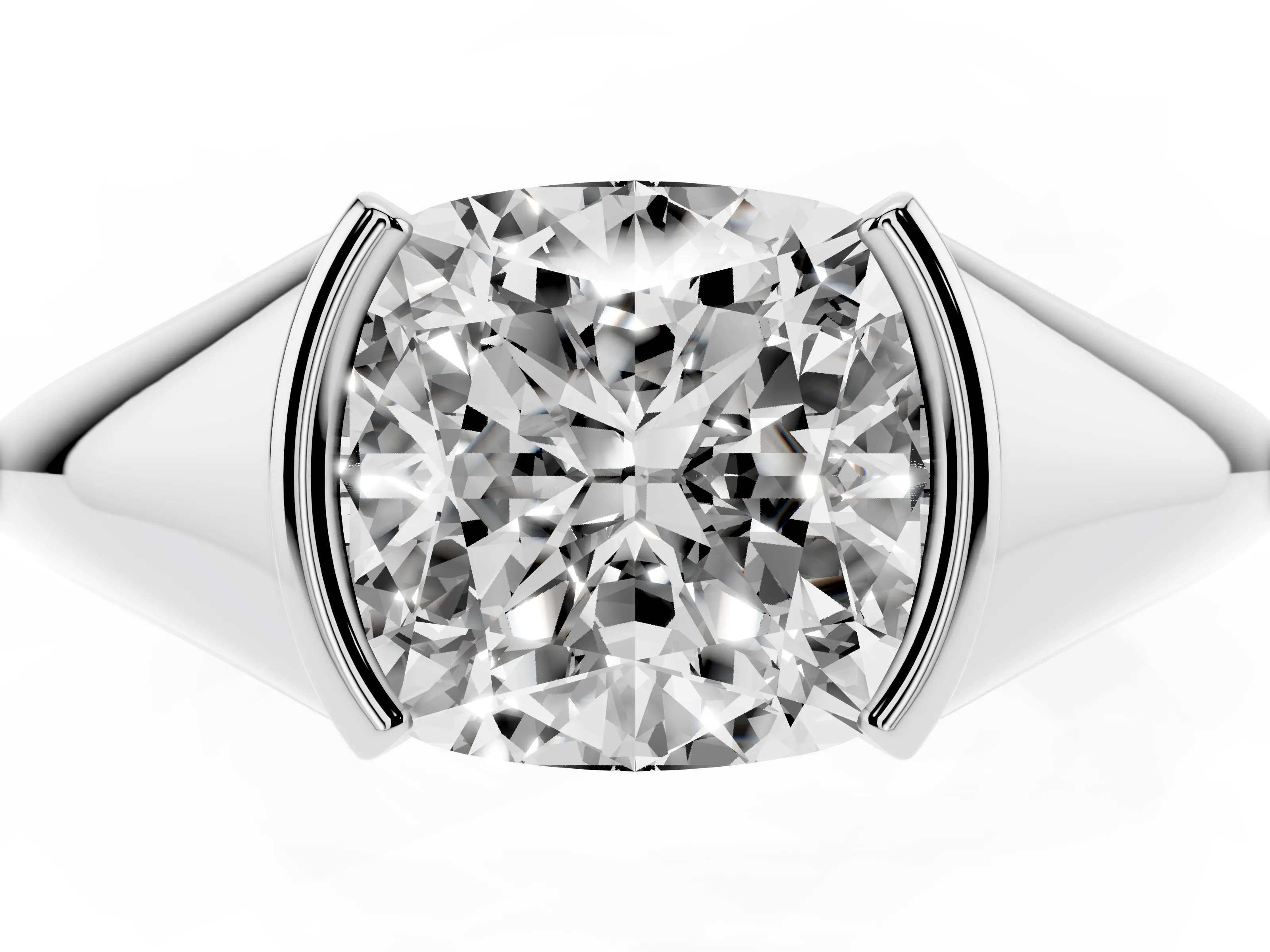 Cushion Cut Diamond Solitaire Tension Set Ring Set in White gold
