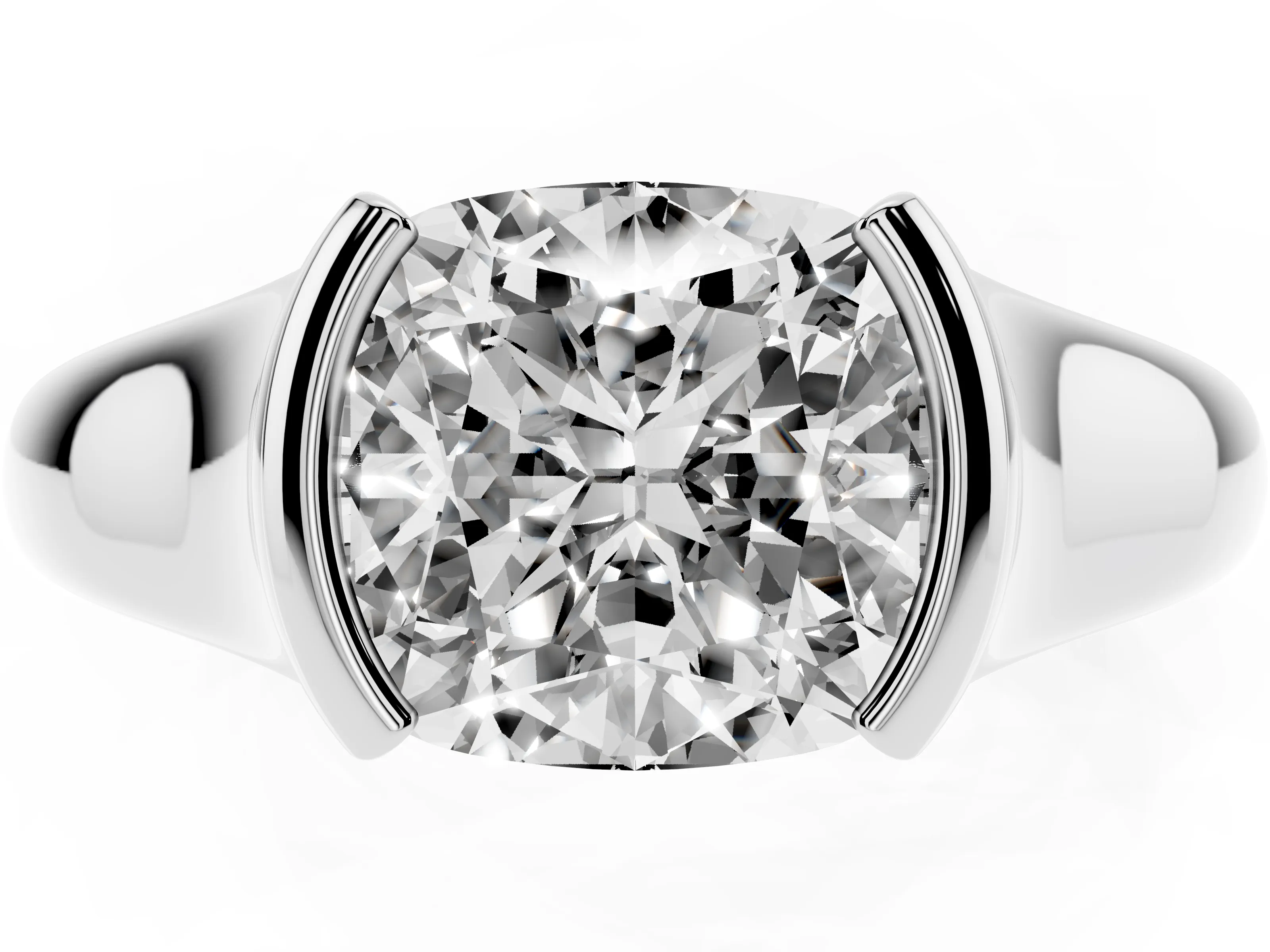 Cushion Cut Diamond Solitaire Tension Set Ring Set in Silver with Split Shank Band