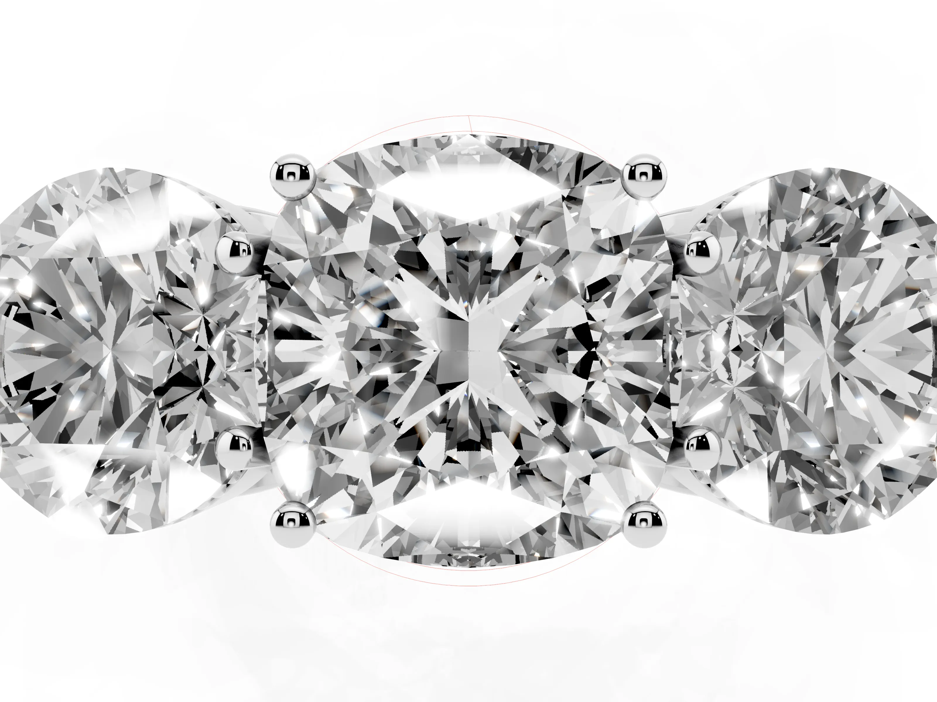 Cushion Cut Diamond Three-Stone Engagement Ring Set in White gold with Polished Band