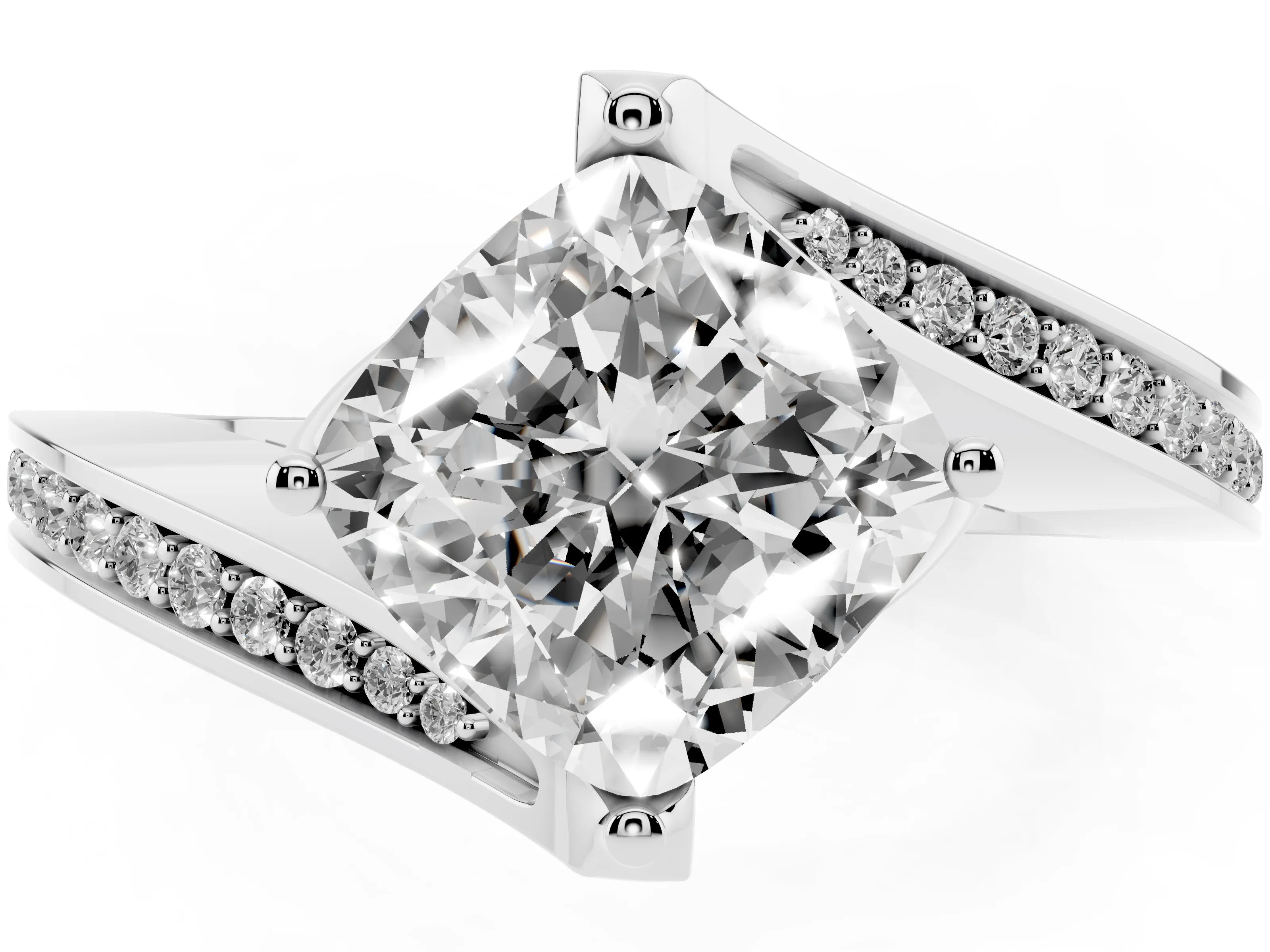 Cushion Cut Diamond Solitaire Ring Set in White gold with Intertwined Pavé Twist Band