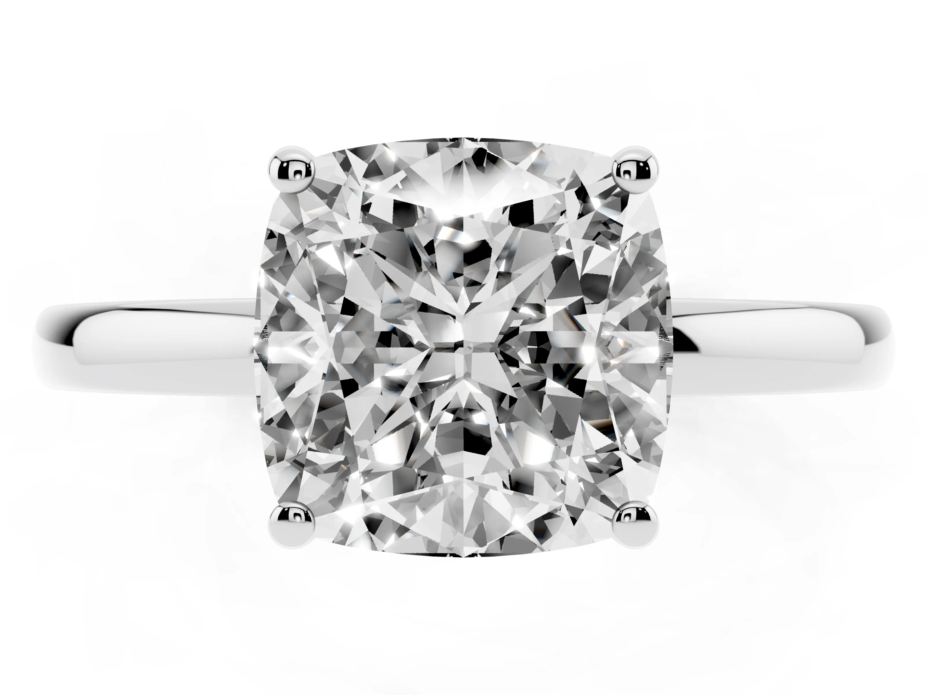 Cushion Cut Diamond Solitaire Ring Set in Platinum with Plain Band and Prong Setting