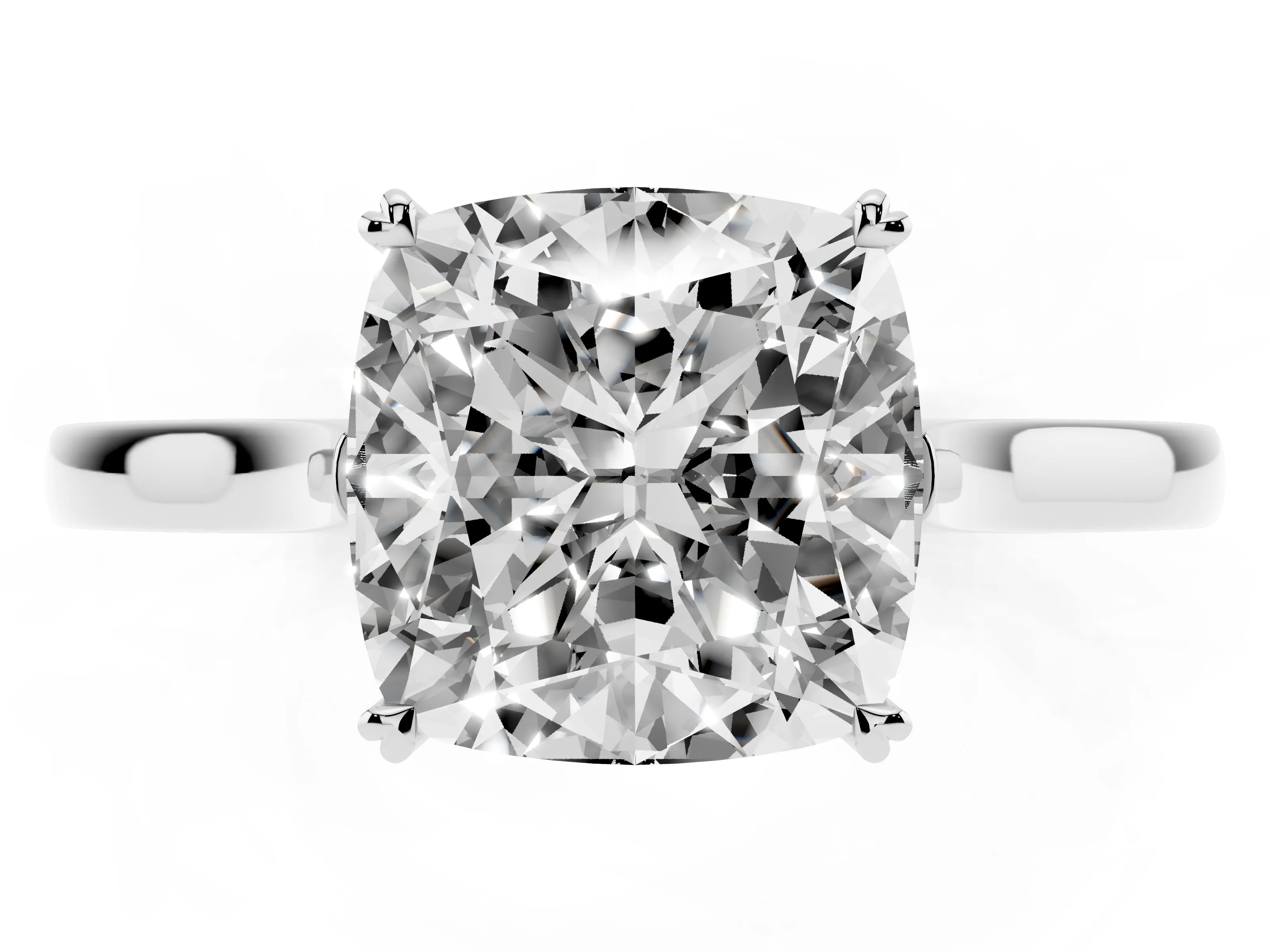 Cushion Cut Diamond Solitaire Heart Prong Engagement Ring Set in White gold with Tapered Band