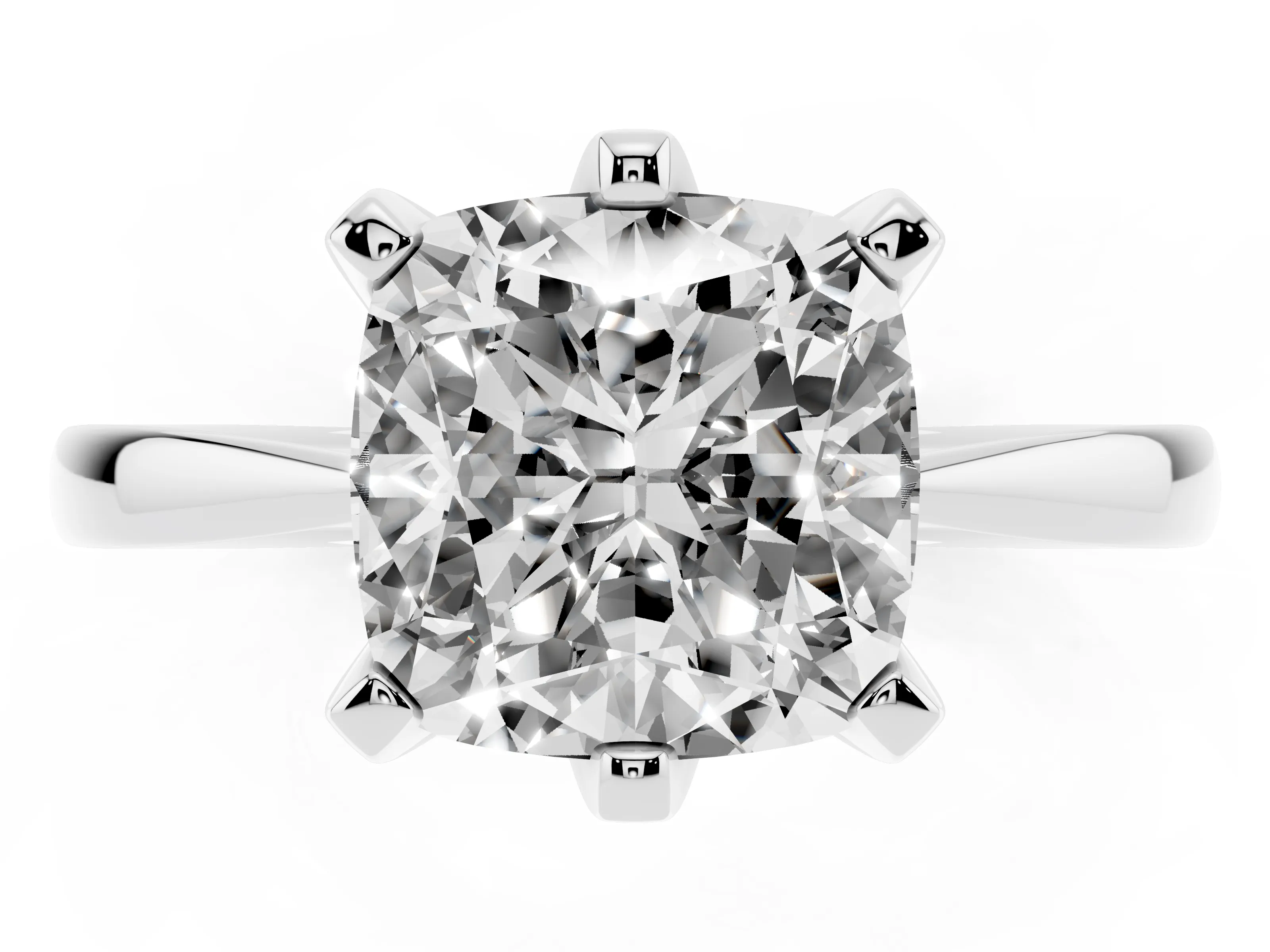 Cushion Cut Diamond Solitaire Engagement Ring Set in White gold with Slim Tapered Solitaire Band