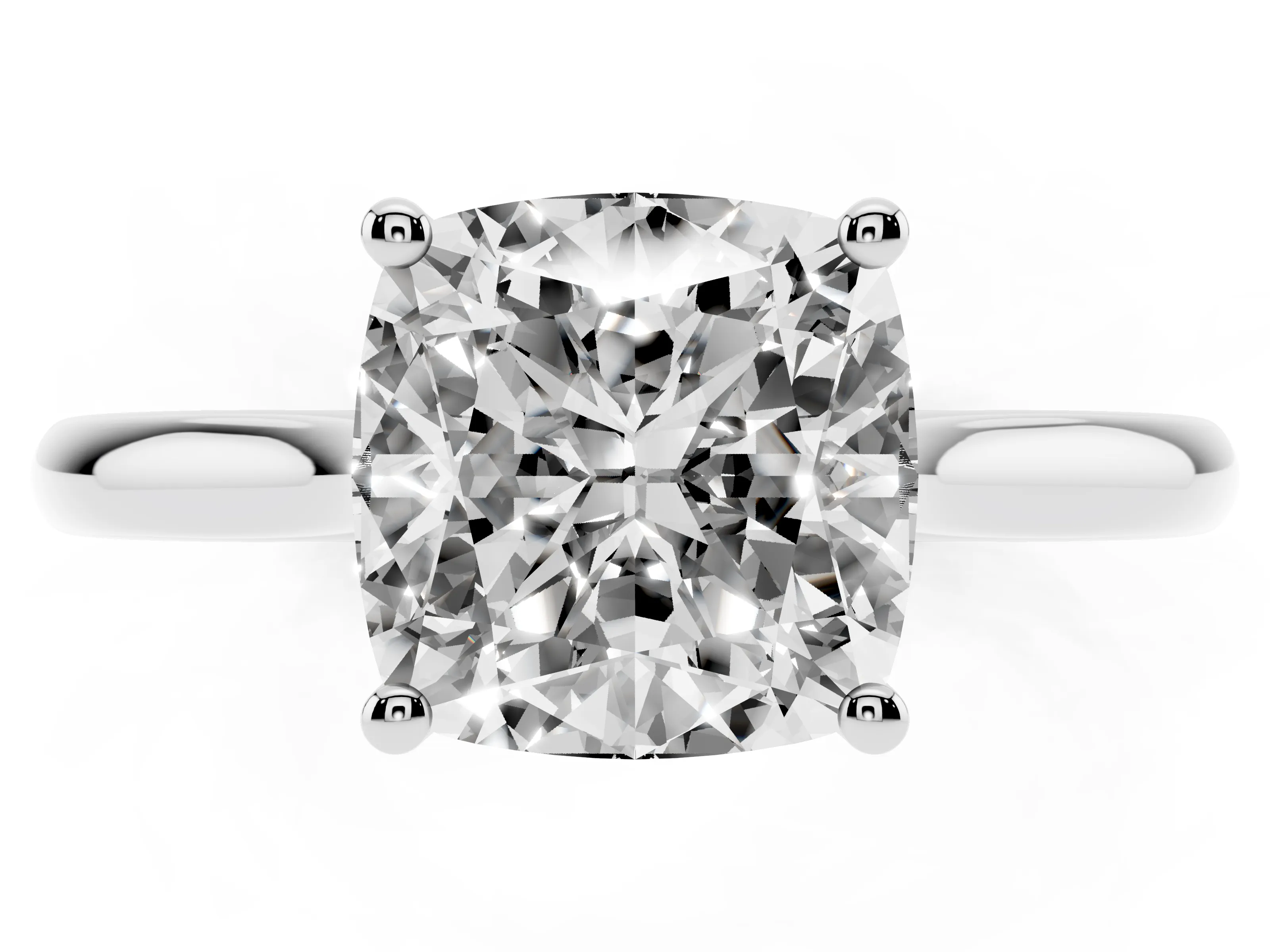Cushion Cut Diamond Solitaire Ring Set in Platinum with Cathedral Band and Prong Setting