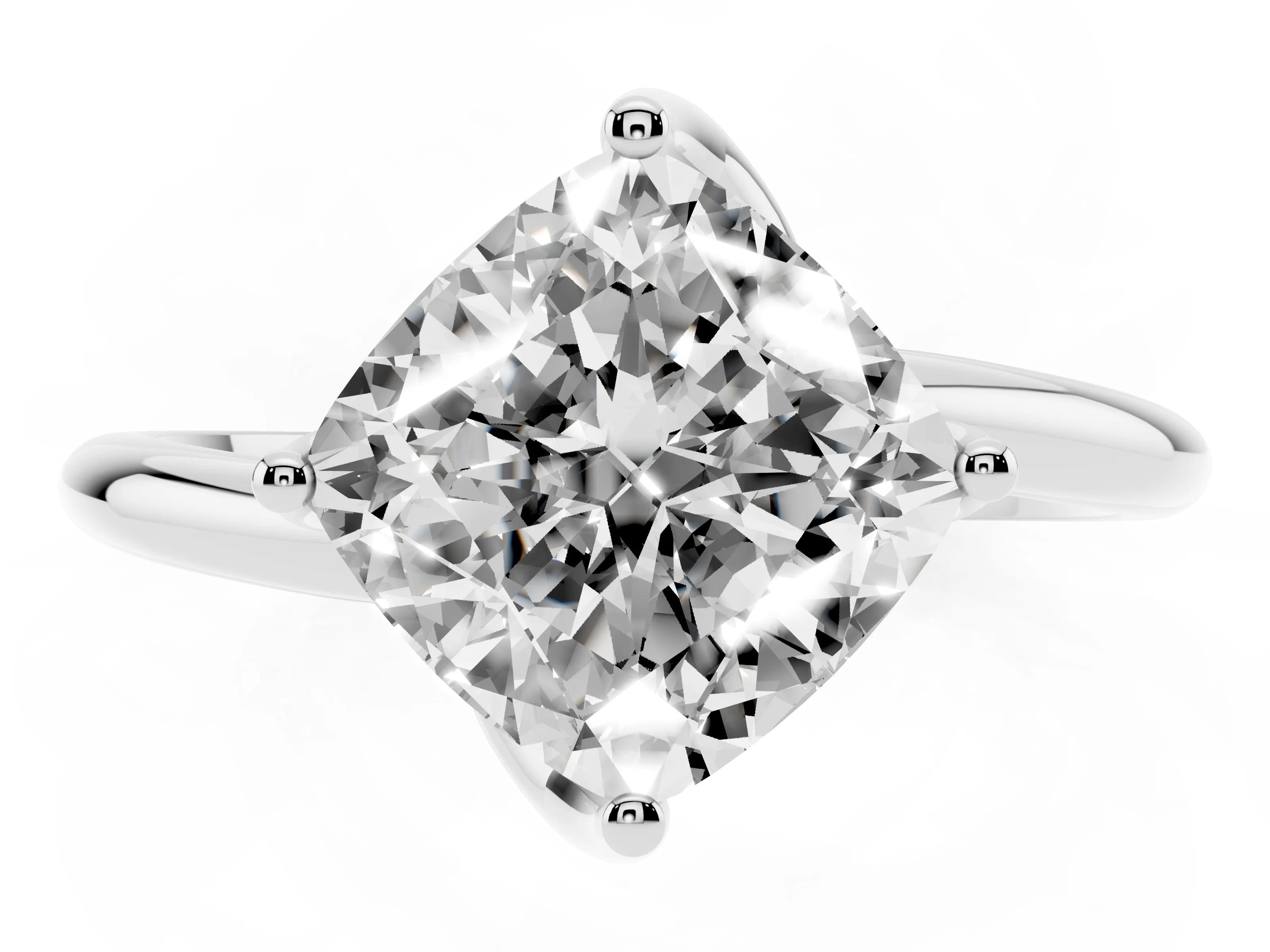 Cushion Cut Diamond Solitaire Engagement Ring Set in White gold with Classic Plain Band