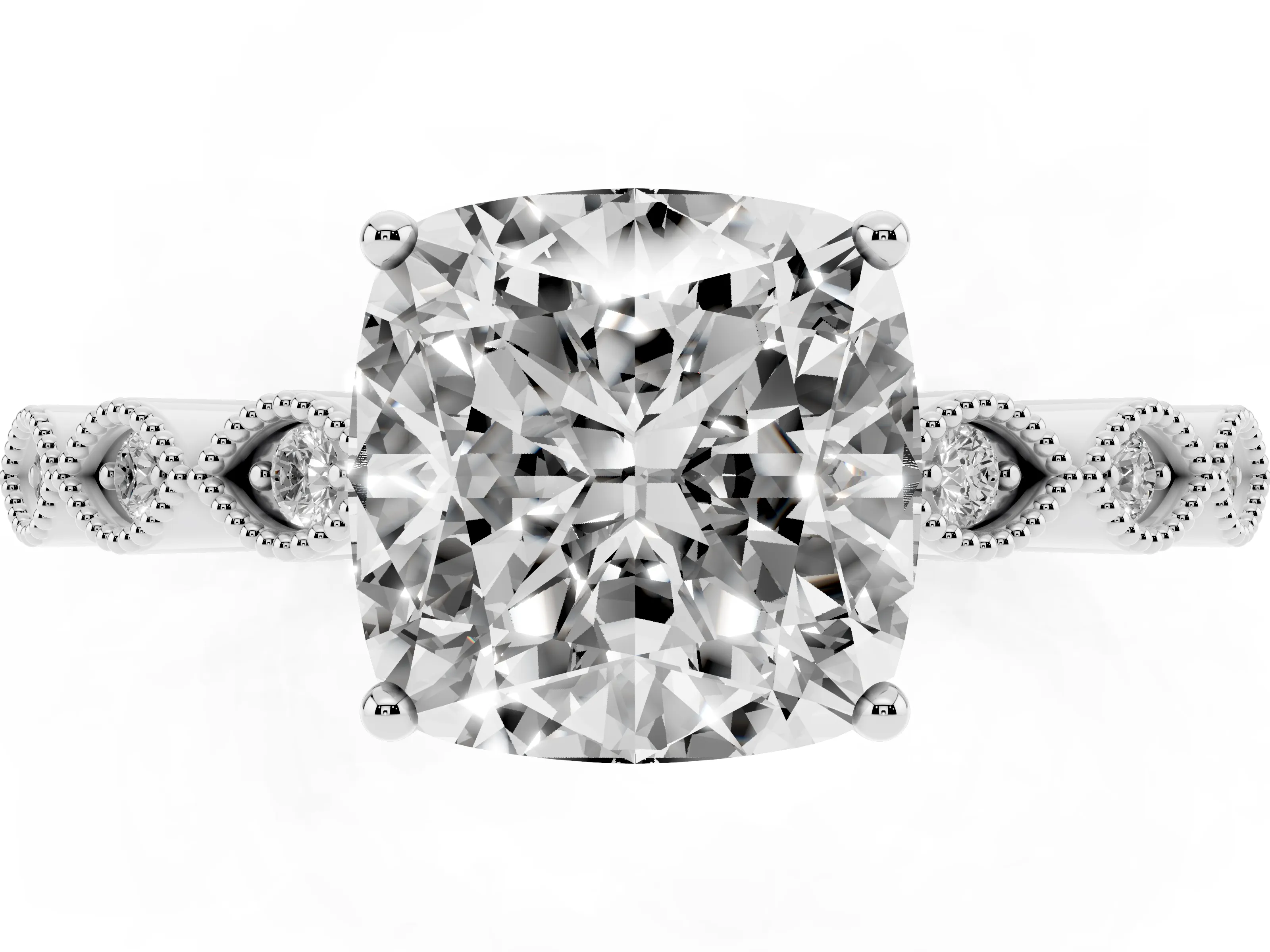 Cushion Cut Diamond Solitaire Ring Set in Silver with Infinity Twist Pavé Band