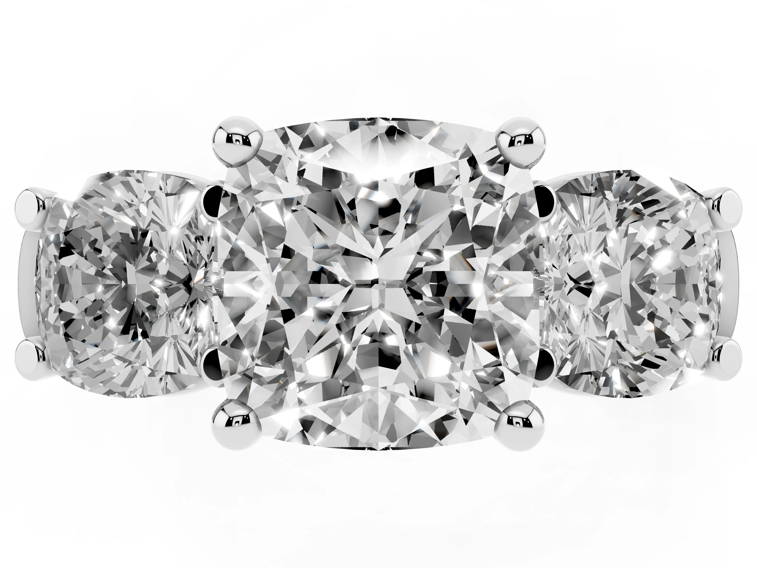 Cushion Cut Diamond Three-Stone Trellis Ring Set in Silver with Comfort Fit Band