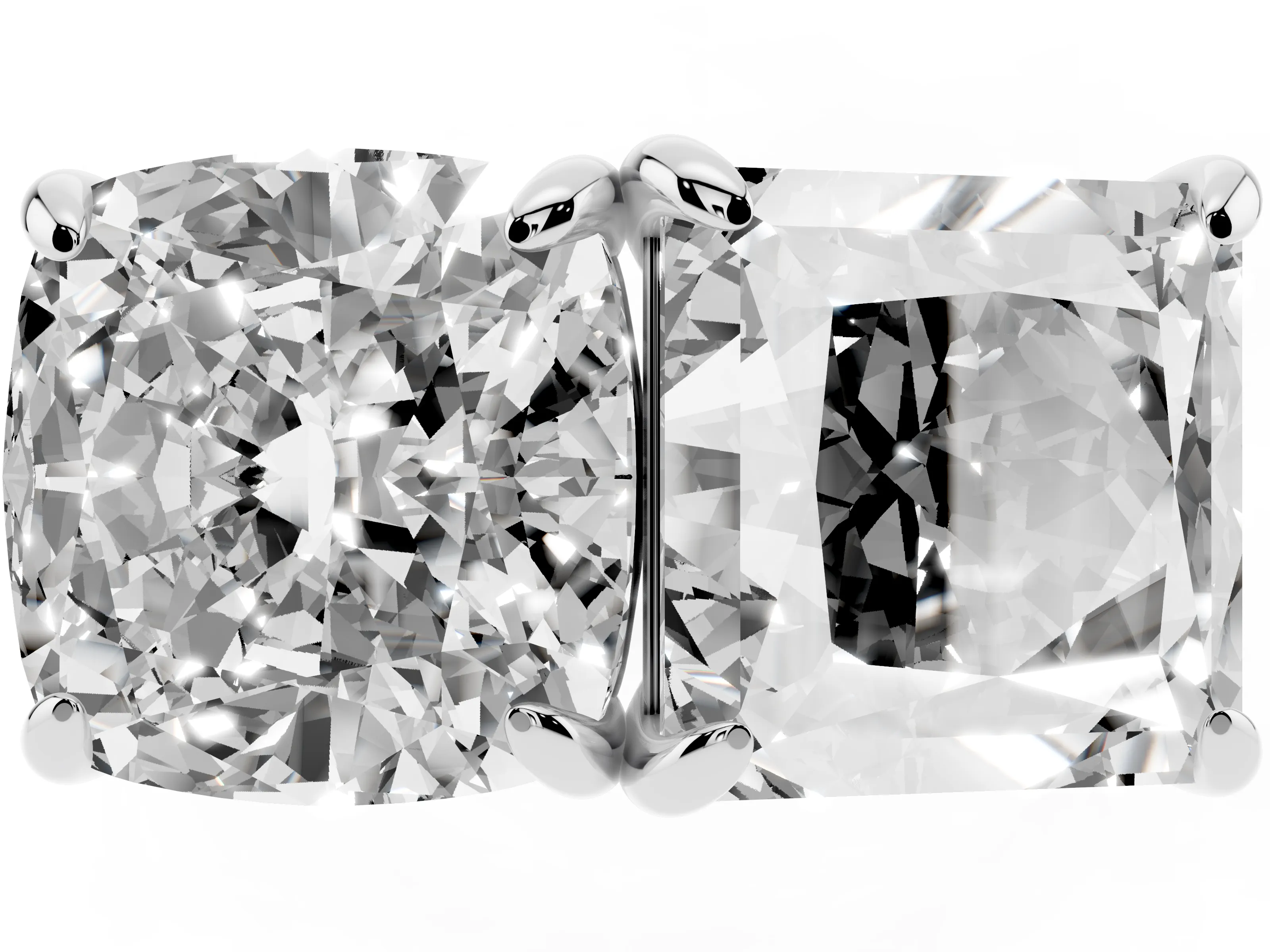 Cushion and Princess Toi Moi Ring Set in Platinum with Prong Setting and Plain Band