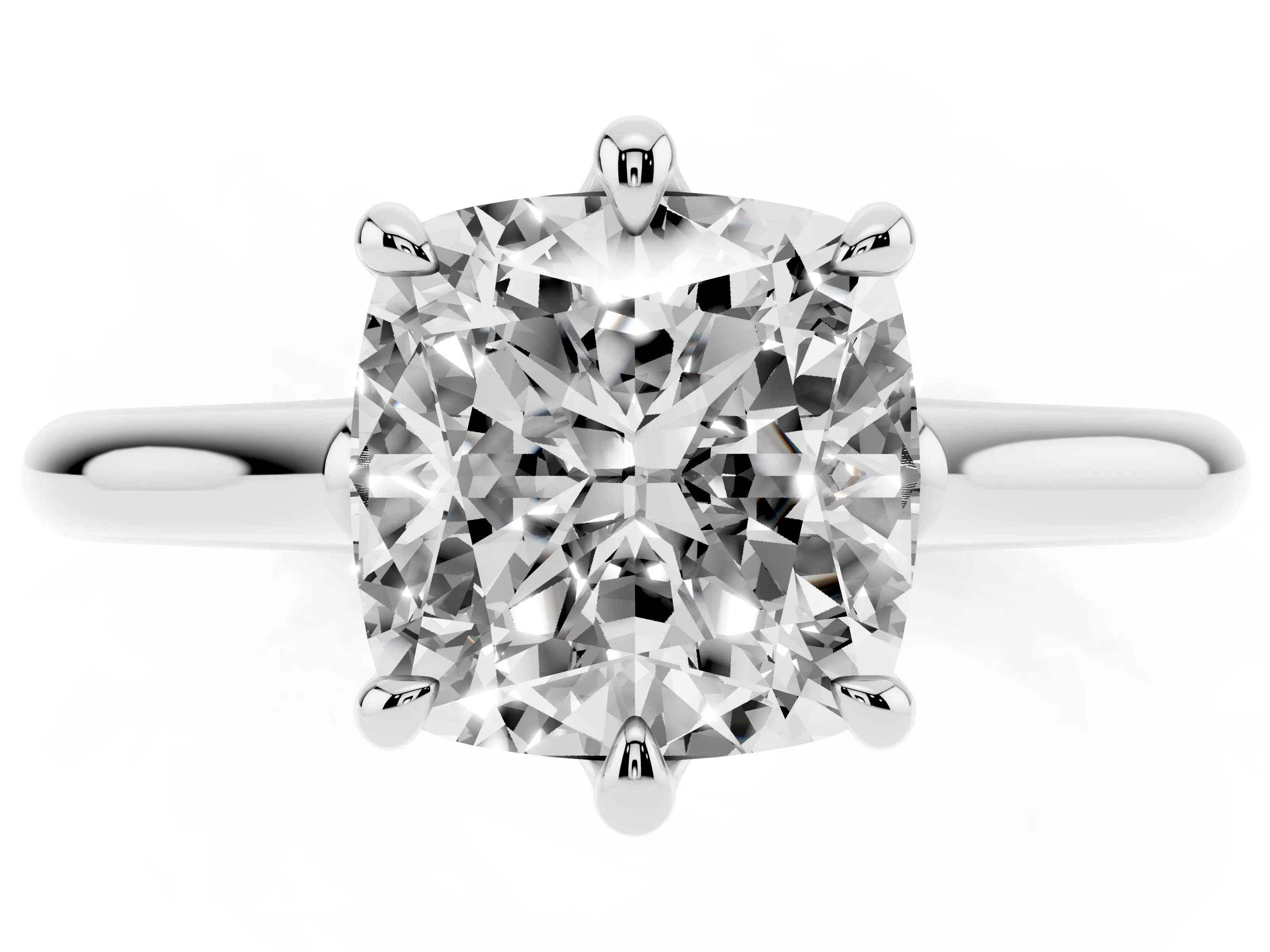 Cushion Cut Diamond Solitaire Engagement Ring Set in White gold with Prong Setting and Plain Classic Band