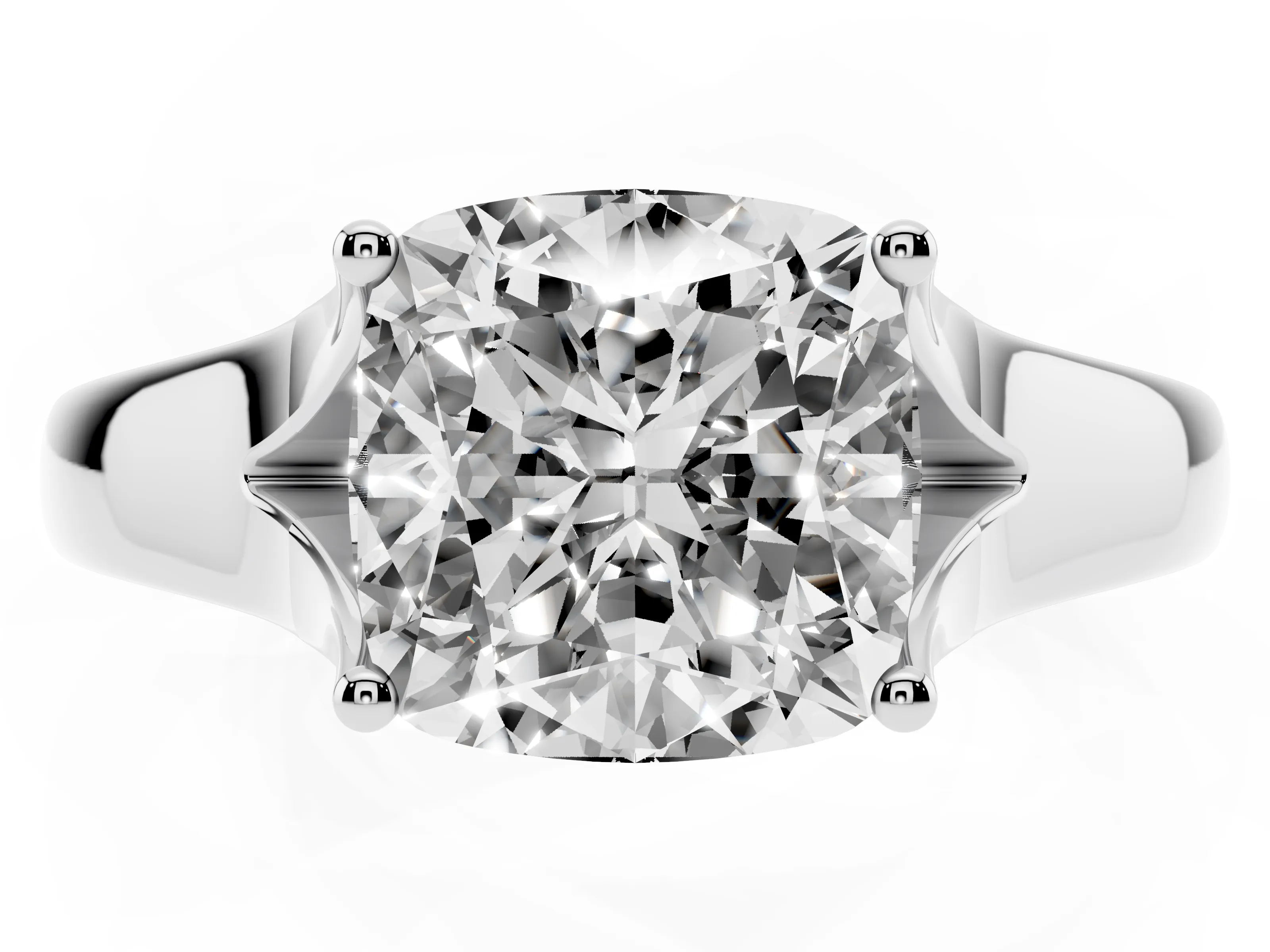 Cushion Cut Diamond Solitaire Ring Set in White gold with Arched Cathedral Band and Prong Setting