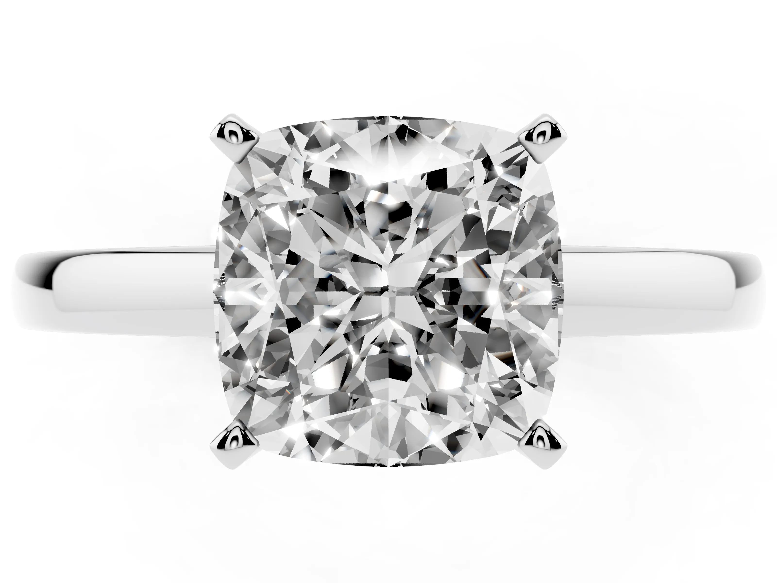 Cushion Cut Diamond Solitaire Engagement Ring Set in Platinum with Prong Setting on a Classic Band