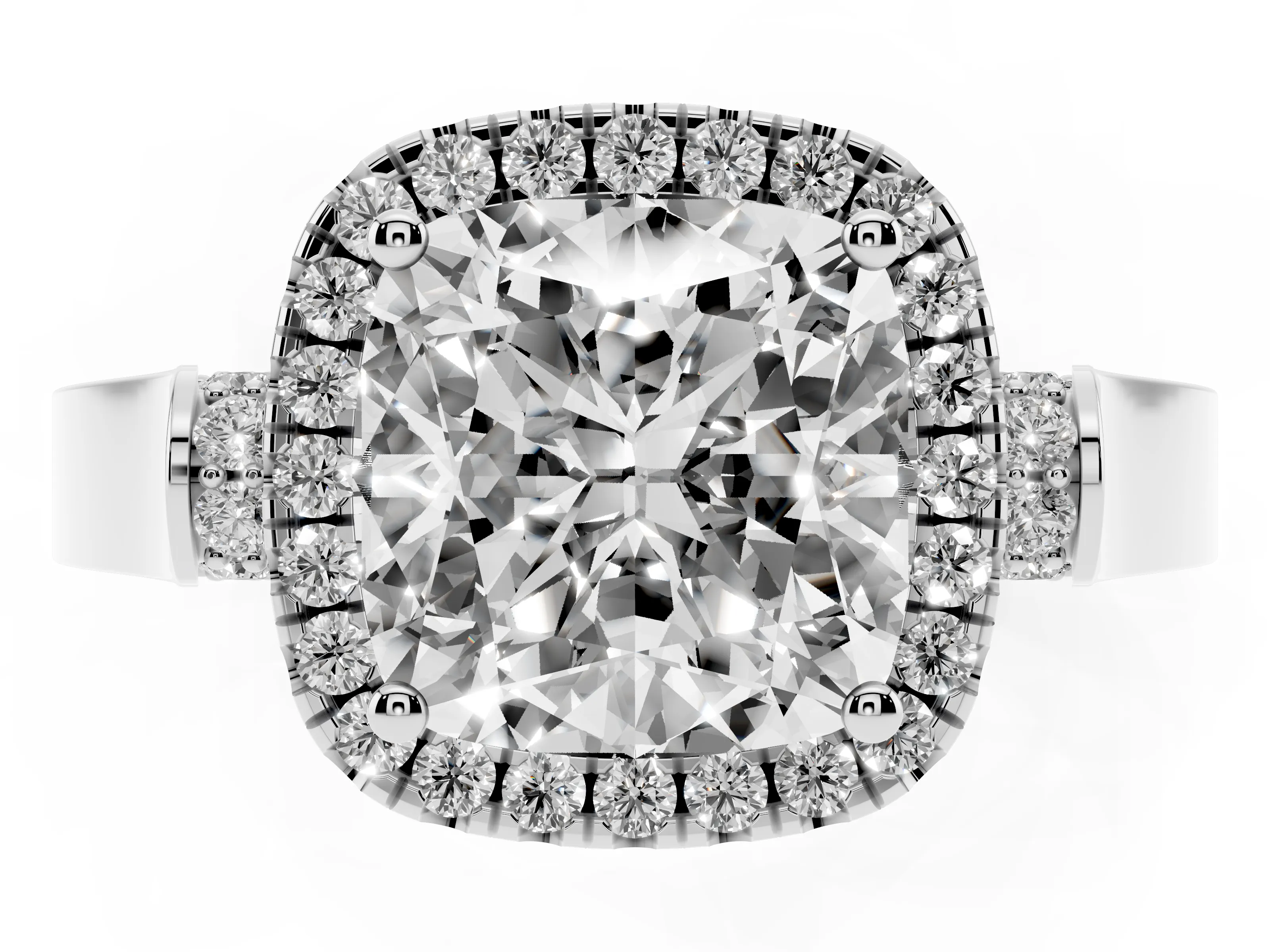 Cushion Cut Diamond Halo Ring Set in Silver with Pavé-Lined Split Shank Band