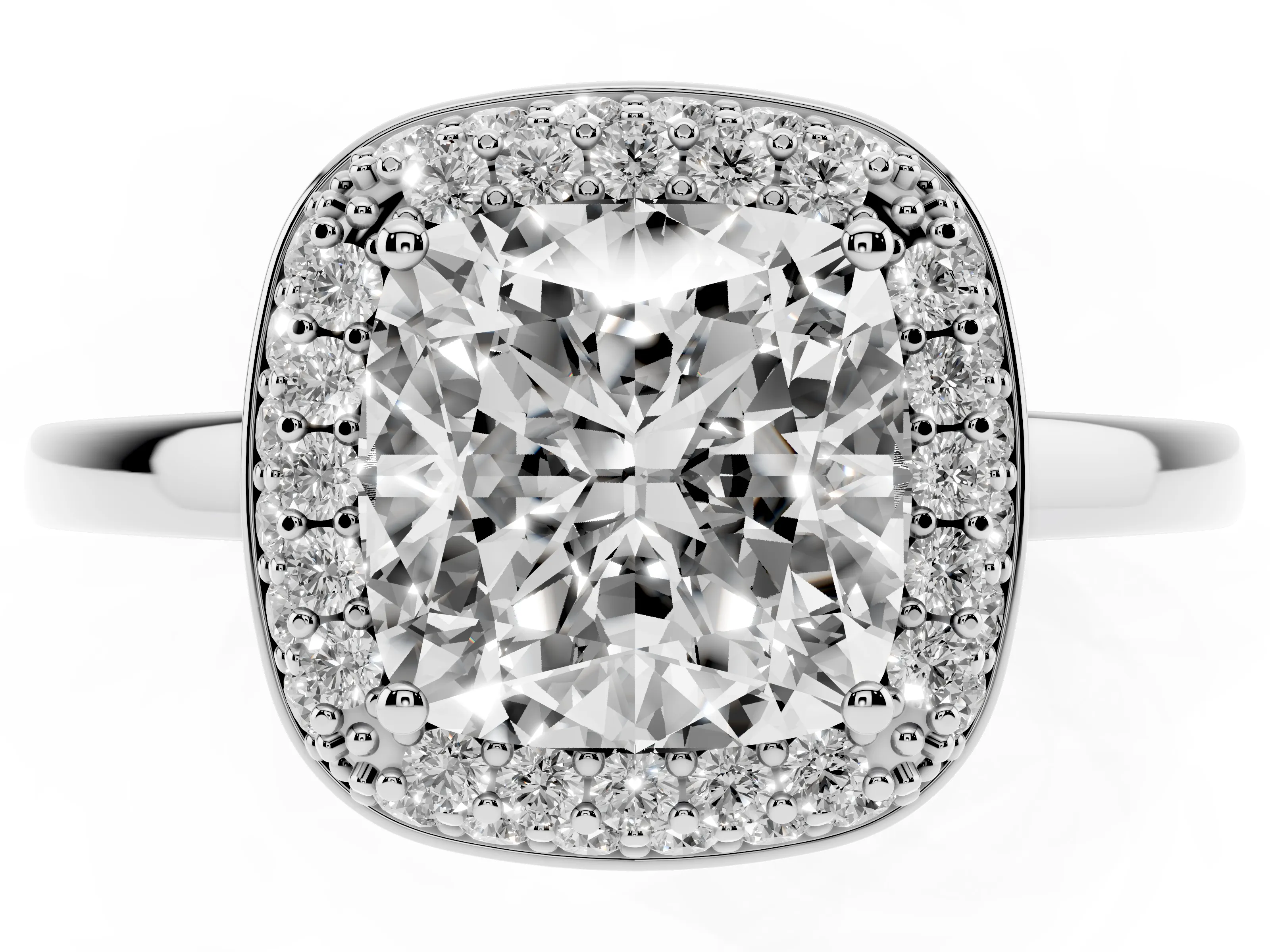 Cushion Cut Diamond Halo Engagement Ring Set in Platinum with Solitaire Band and Prong Setting